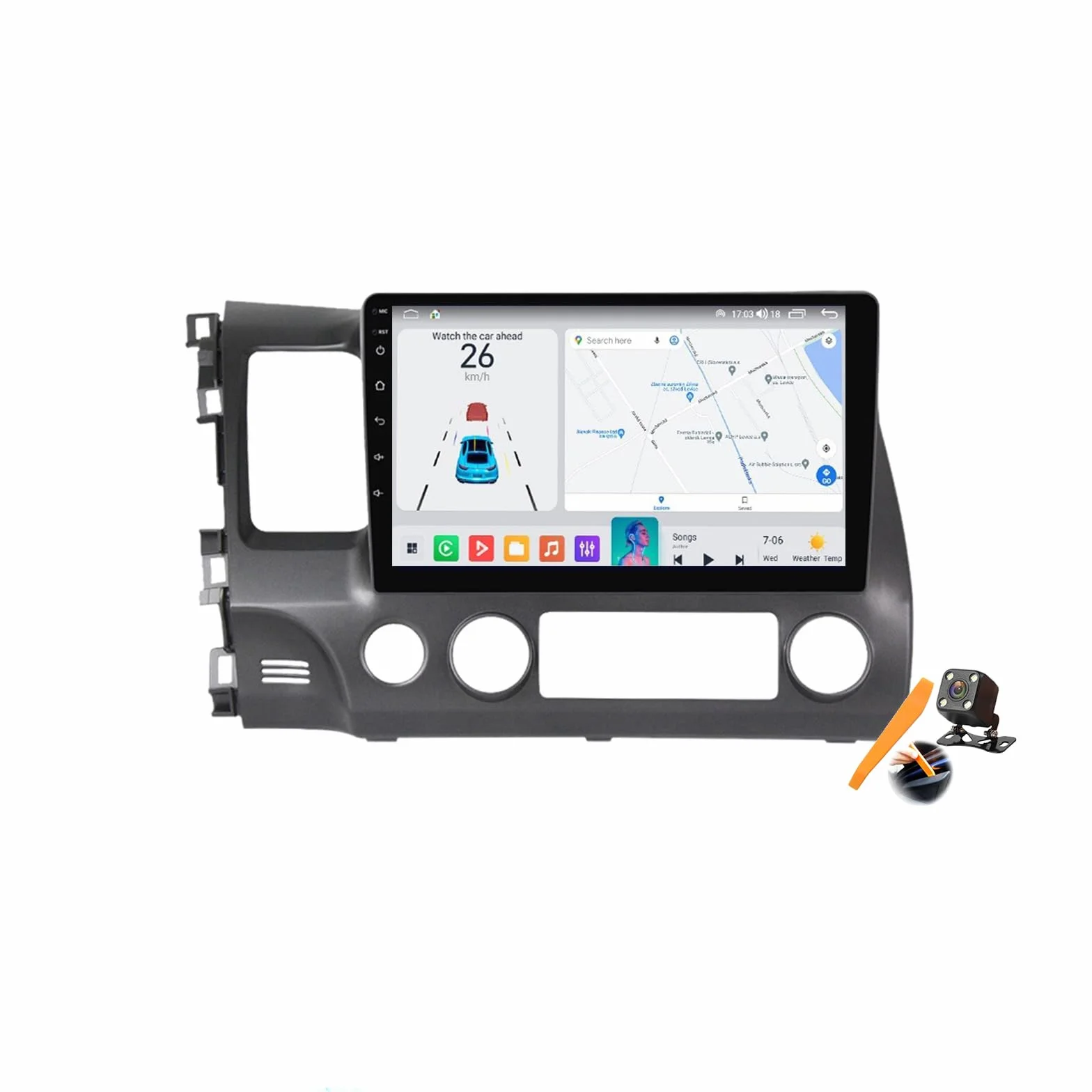 Y600s, Android 15.0 Stereo zamiennik dla Civic 2005-2012 Radio samochodowe GPS Nawigacja 10-calowy przenośny odtwarzacz multimedialny DVD Odbiornik FM BT z Android Auto CarPlay