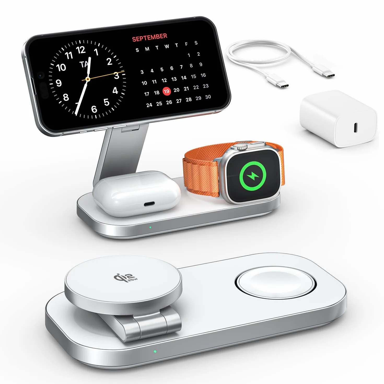 Bezkablowa ładowarka 25W z, 3 w 1 stacja ładująca dla Apple, składana indukcyjna bezprzewodowa ładowarka dla Phone-Biały