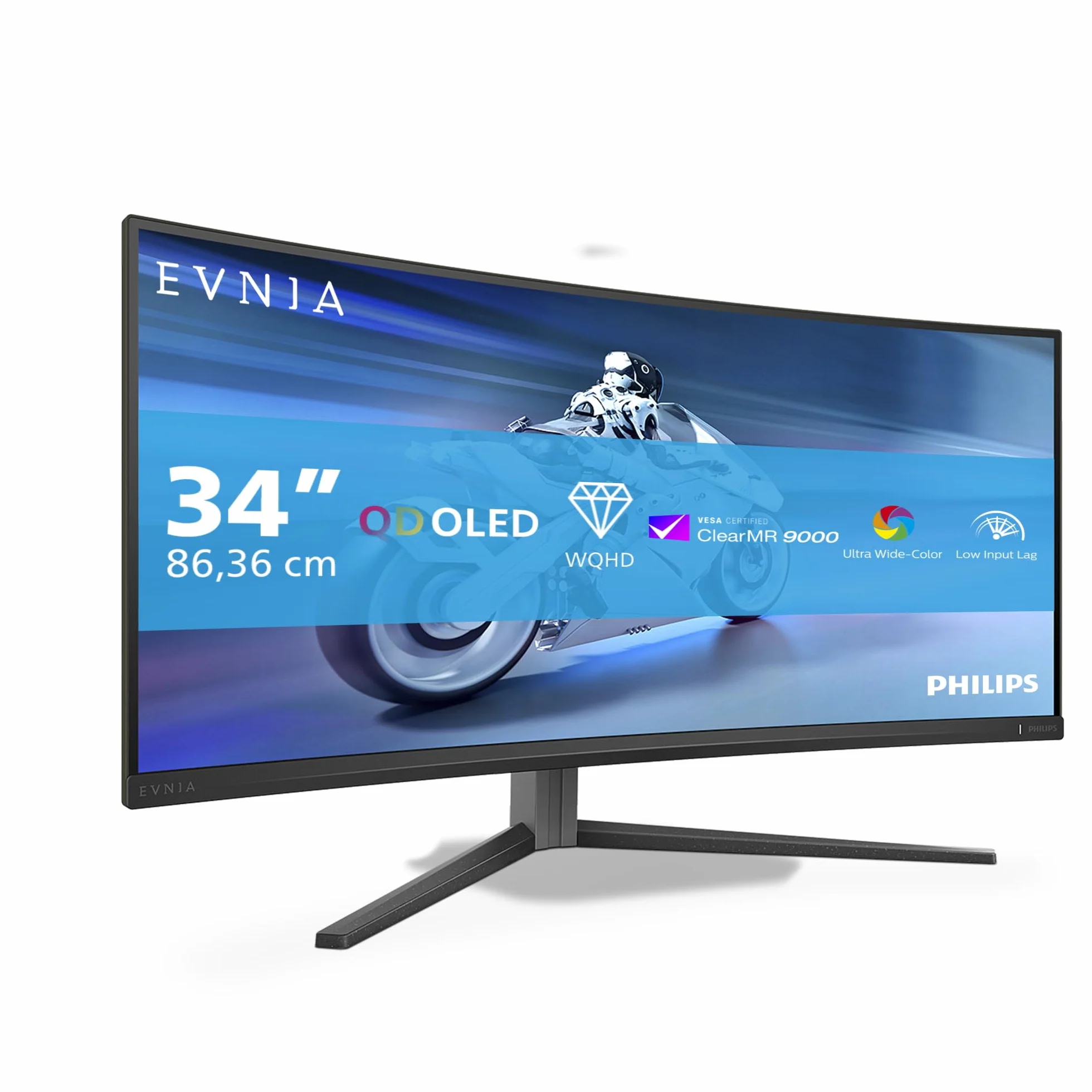 Philips Evnia 34M2C6500AM - Zakrzywiony monitor WQHD OLED, 175 Hz, 0,03 ms, FreeSync Premium Pro, comp. G-Sync, HDR400 (3440x1440, 2X HDMI, DisplayPort, Hub USB) Ciemnoszary
