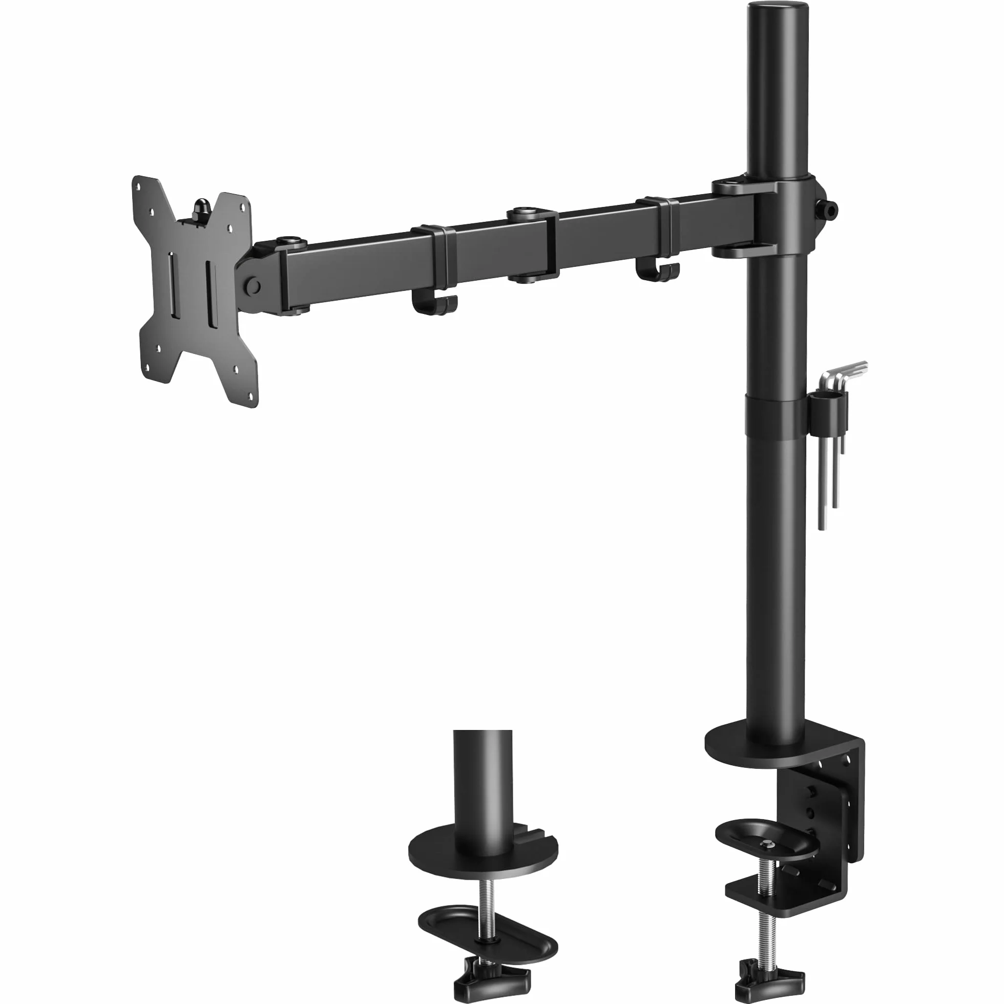 Bontec Uchwyt do monitora 13-32" do ekranów LED LCD do 10 kg, uchwyt stołowy do 1 monitora, z regulacją wysokości, nachylany, wychylny, 2 opcje montażu, VESA 75 x 75/100 x 100, czarny