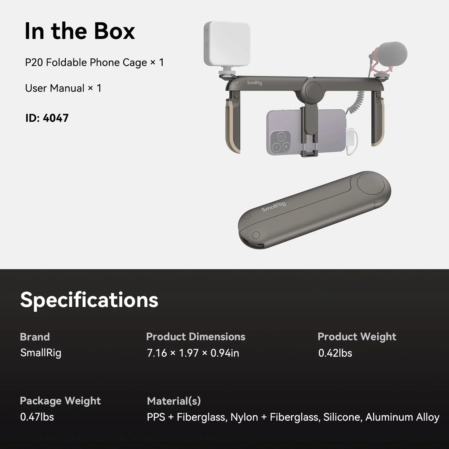 SMALLRIG P20 Foldable Universal Phone Cage Składana Uniwersalna Klatka na Telefon, Smartphone Video Rig Filmowanie Vlogging Case Stabilizator Mocowanie do Statywu dla iPhone 16/14/13/12-4047
