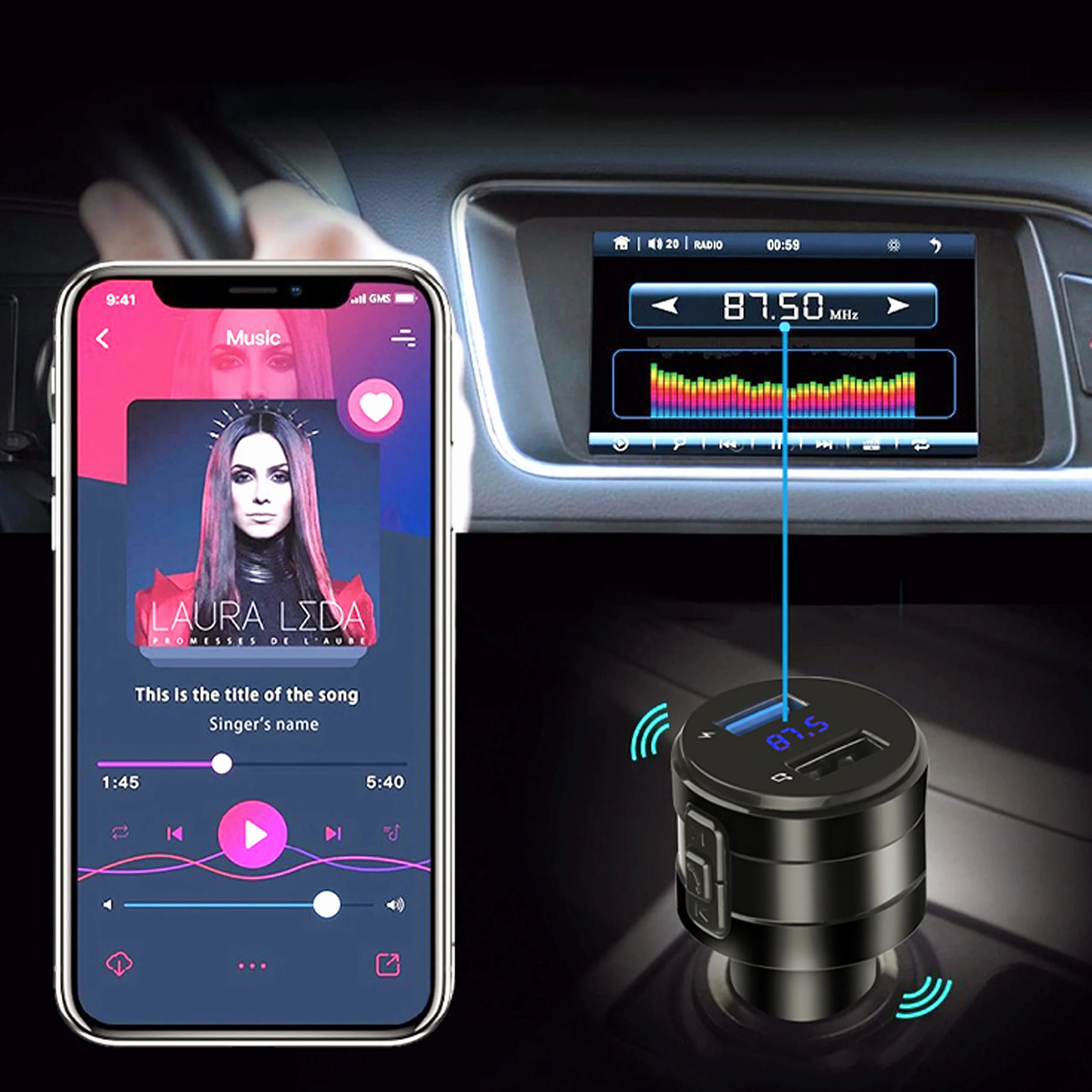 Retoo Adapter Bluetooth FM Samochodowy QC 3.0 Bezprzewodowy Ładowarka z Wyświetlaczem