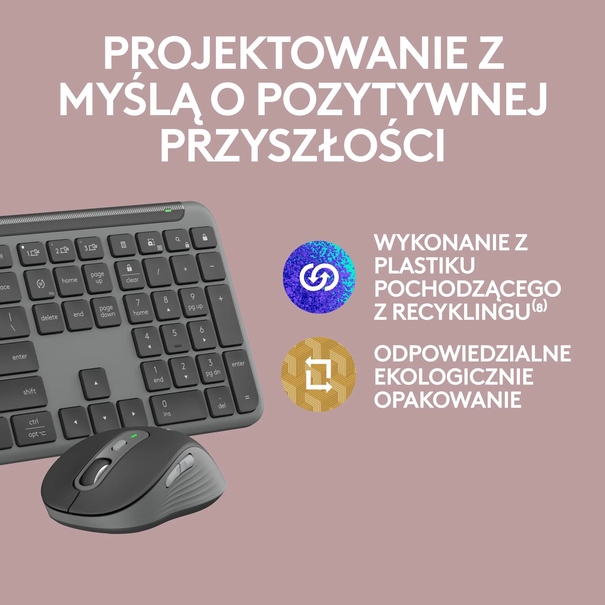 Logitech MK950 Signature Slim, zestaw bezprzewodowej klawiatury i myszy, elegancki design, ciche pisanie, przełączanie między 3 urządzeniami, Bluetooth, wiele OS, Windows, Mac, QWERTY US INT'L, Grafit