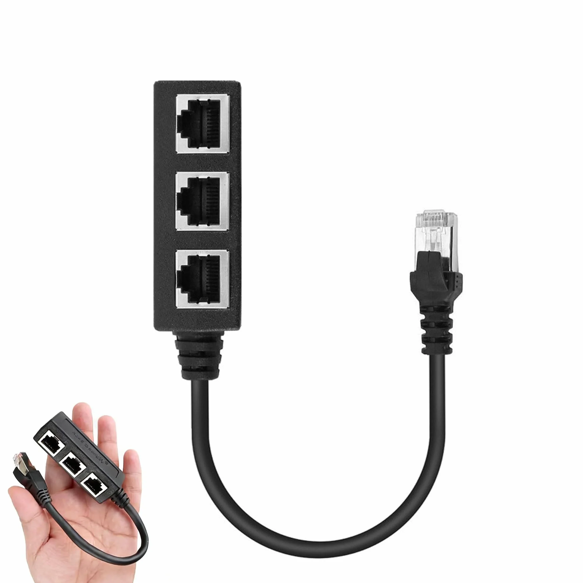 RJ45 Ethernet kabel rozdzielający, 1 wtyczka na 3 gniazda, rozdzielacz RJ45, 1 wtyczka na 3 gniazda, przedłużacz sieci, porty LAN, Ethernet, adapter do Cat5, Cat5e, Cat6, Cat7, 3-portowy przedłużacz