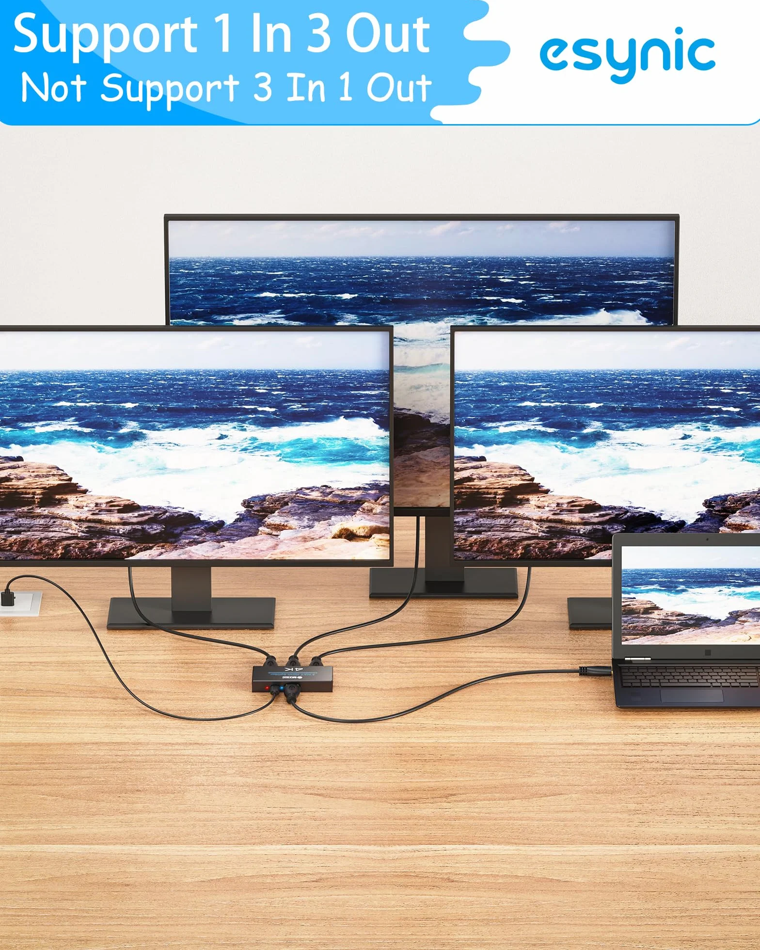 eSynic Rozdzielacz HDMI 4K HDMI rozdzielacz 1 w 3 out, jednocześnie obsługuje 4K 3D HD 1080P do Xbox PS4 PC HDTV