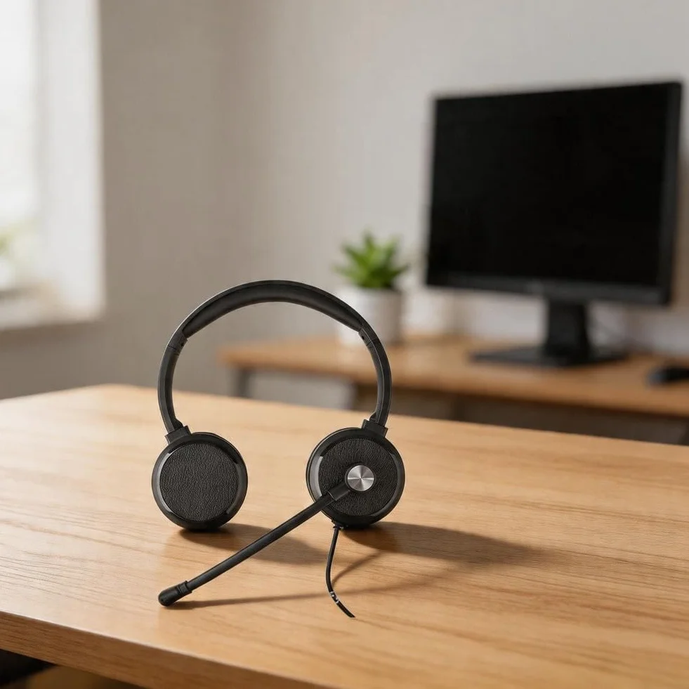Słuchawki USB z mikrofonem z redukcją dźwięku do komputera i laptopa - kabel 2M czarny dźwięk