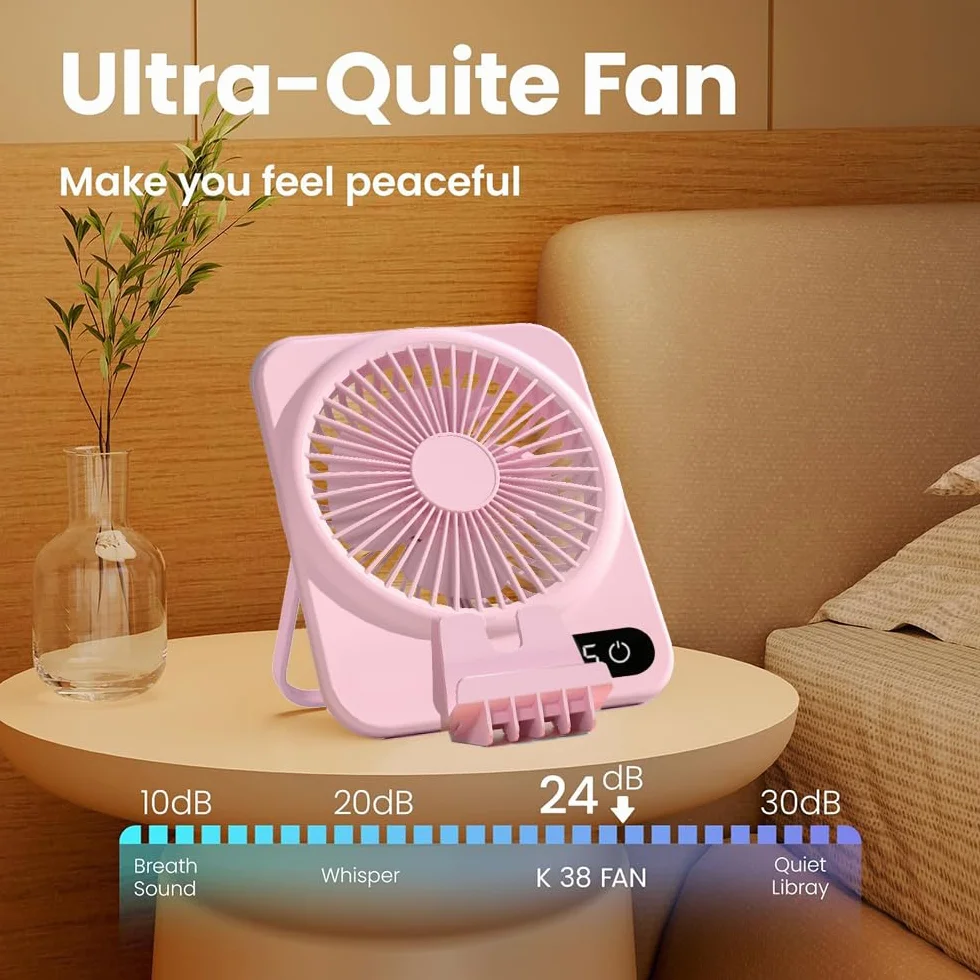 Wentylator stołowy, mały akumulator, przenośny mini wentylator z uchwytem na telefon, wentylator kieszonkowy z wyświetlaczem LED, regulowany 180°, 5 prędkości, do podróży, na świeżym powietrzu, na