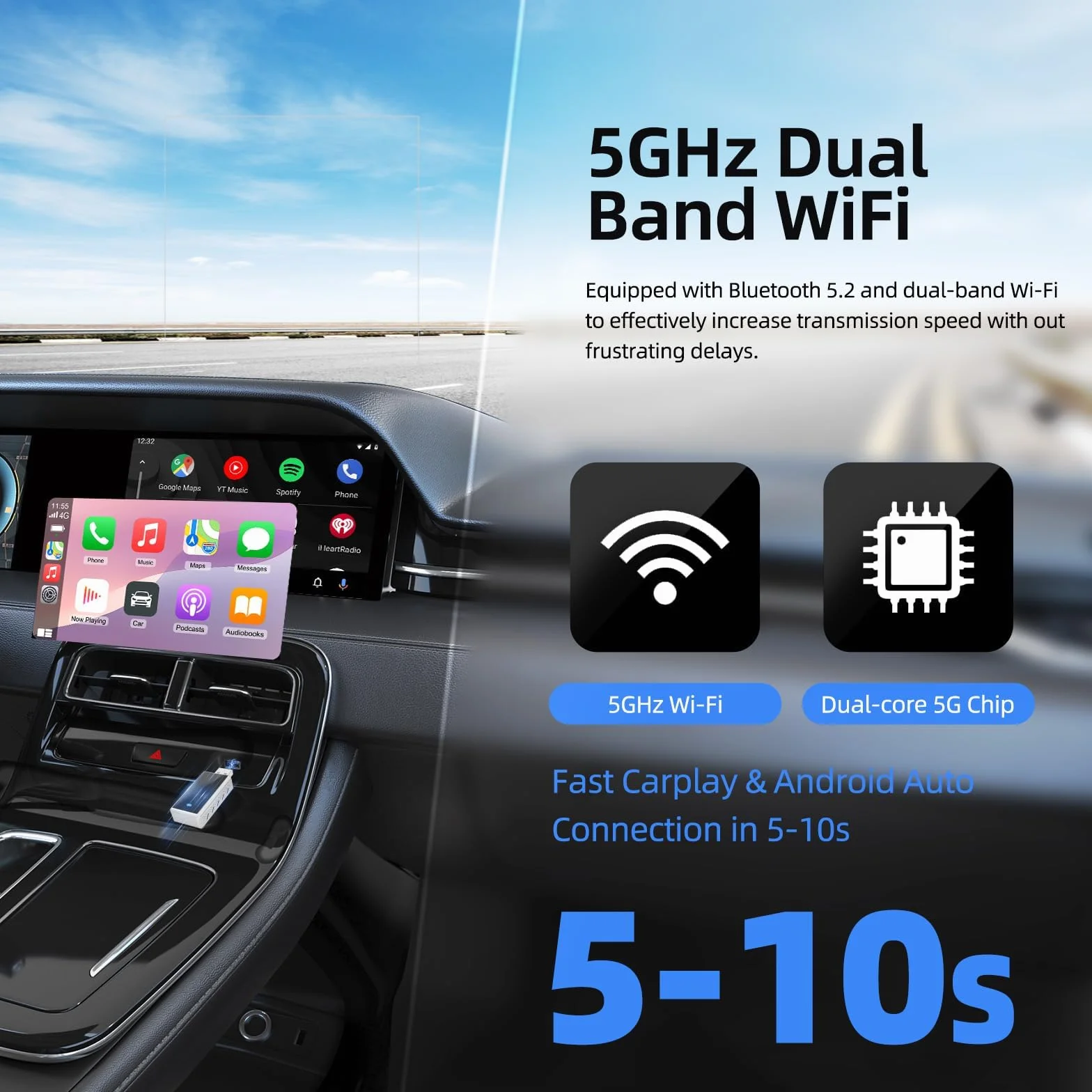 Bezprzewodowy adapter CarPlay Android Auto 2 w 1, Plug and Play, 2025, do samochodów z przewodowym CarPaly i Android Auto, obsługuje iOS 10+ i Android 11+
