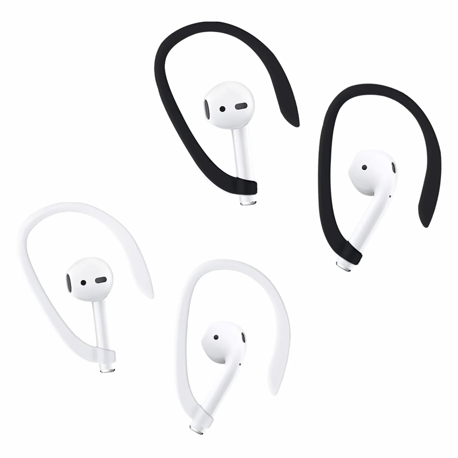 Haczyki do słuchawek AirPods, 2 pary, kompatybilne z AirPods 1 2 3 4 Pro Pro 2 antypoślizgowe etui na słuchawki sportowe, silikon, czarno-białe