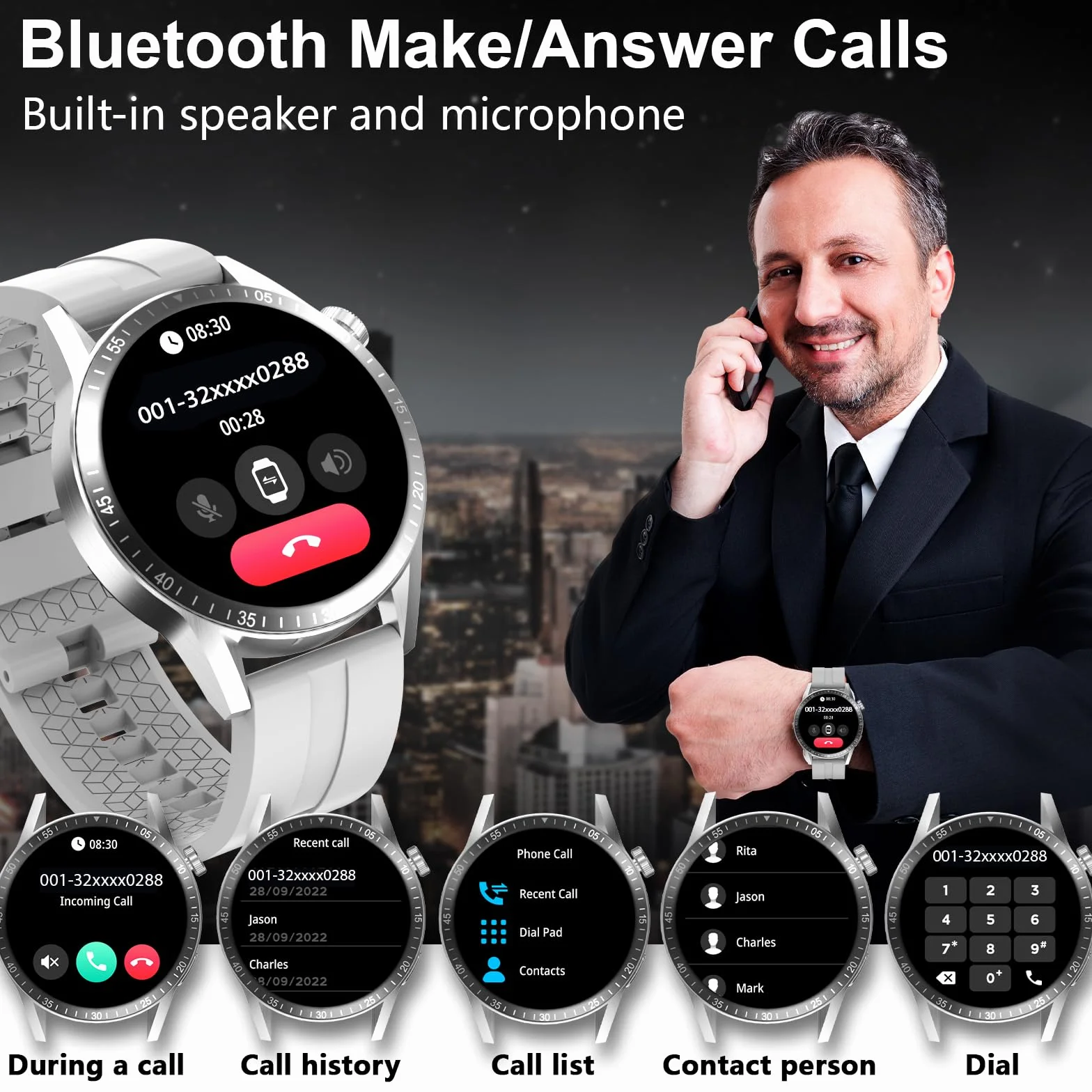 Smartwatch Męski, 1,39" Inteligentny Zegarek z Bluetooth i Funkcją Głośnomówiącą, Zegarek Fitness z 100+ Trybami Sportowymi Monitoruje Tętno z Snu, Wodoszczelny Zegarek dla Androida iOS