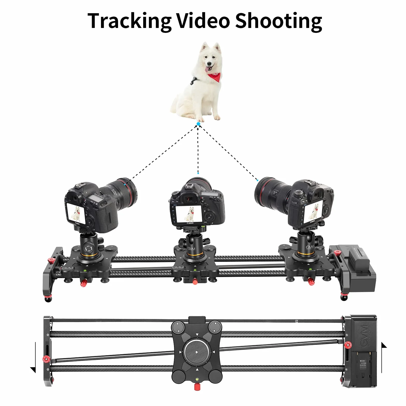 GVM 80 cm suwak kamery z napędem, szyna kamery ze sterowaniem aplikacją, stabilizator wideo z przyspieszonym śledzeniem i panoramicznym nagrywaniem wideo 120° do kręcenia filmów fotograficznych