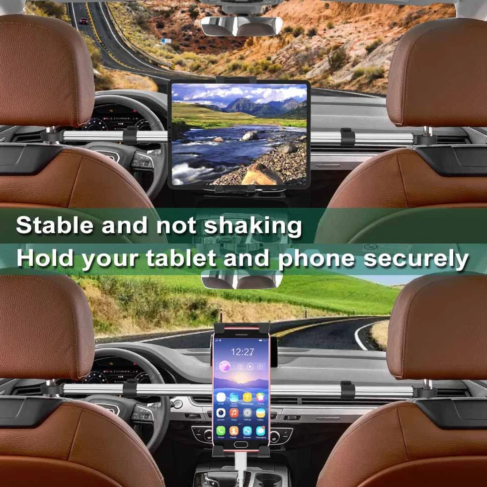 Samochodowy uchwyt na tablet, uchwyt na zagłówek do smartfona iPad o przekątnej 4,7-12,9 cala, tylne siedzenie samochodowe między stojakiem na tablet iPad Pro Air Mini, Samsung Tab, Fire HD,