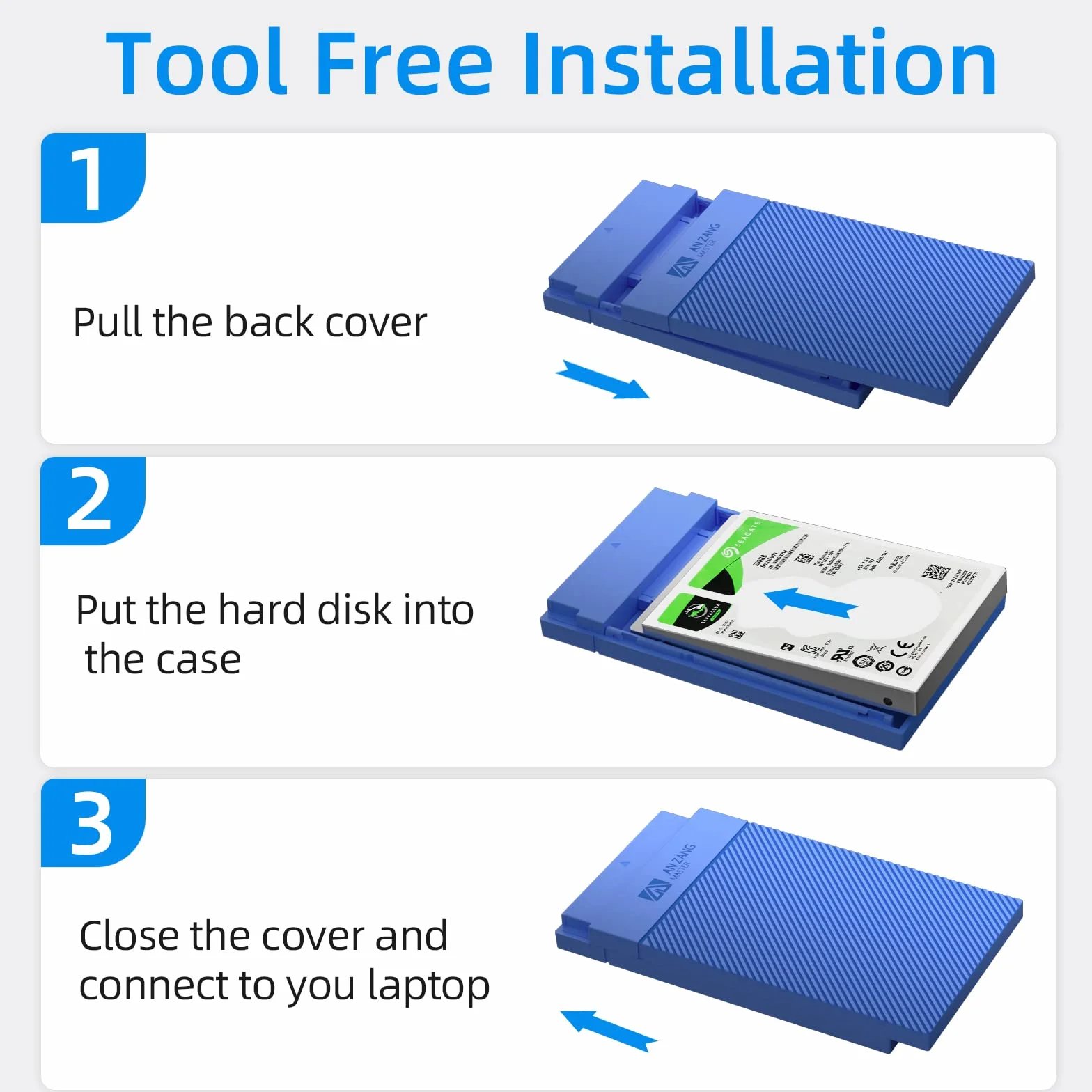 2,5 cala Hard Drive Enclosure - SANZANG beznarzędziowa obudowa dysku twardego USB 3.0, obsługuje UASP i Trim do 2,5 cala SATA SSD i HDD o wysokości 9,5 mm, 7 mm, w zestawie kabel typu C do A,
