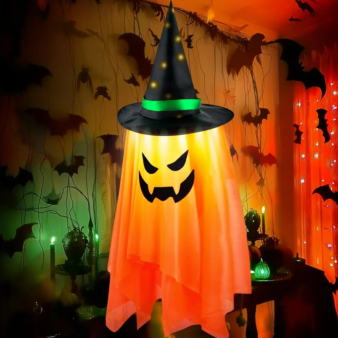 Dekoracje Ogrodowe Halloween Wiszący Duch LED Pomarańczowe Światło Ghost Windsocks