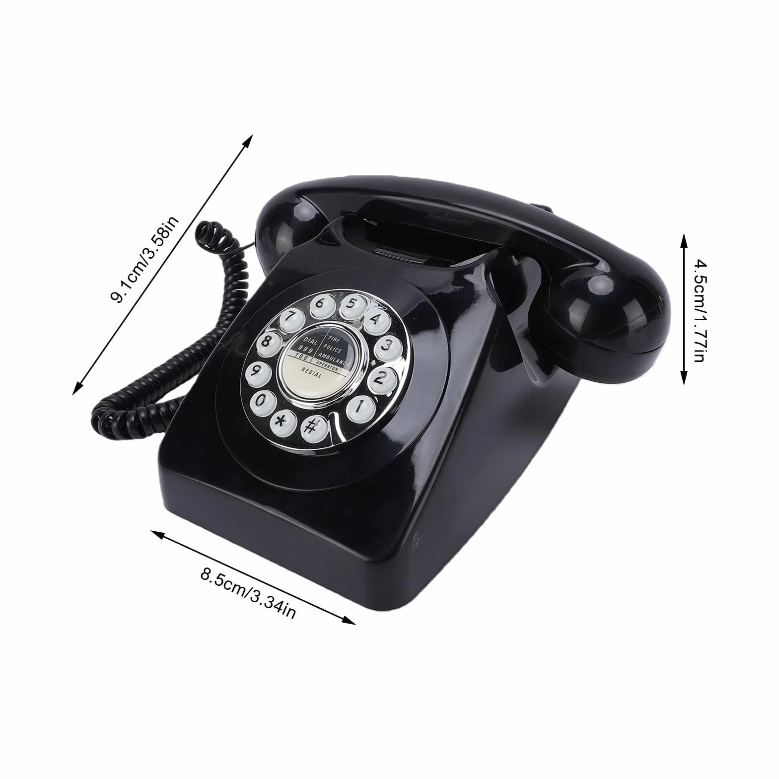 Zabytkowy Telefon Stacjonarny Klasyczny Wygląd, Telefon Przewodowy w Stylu Retro z Przyciskami Ponownego Wybierania RJ11, Plug and Play do Wystroju Domowego Biura (BLACK)