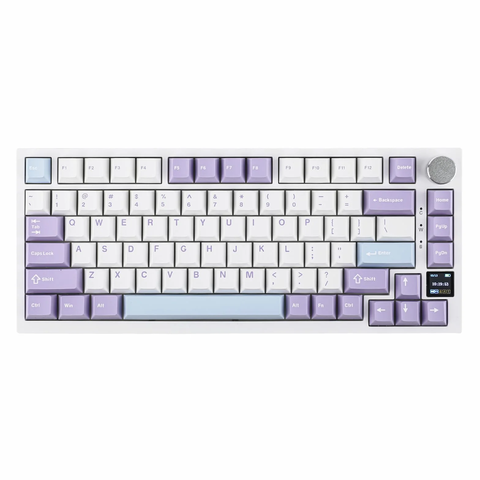 EPOMAKER Ajazz AK820 Pro 75% klawiatura mechaniczna, uszczelka montowana klawiatura do gier z inteligentnym wyświetlaczem TFT, Bluetooth 5.1/2,4 G bezprzewodowa / klawiatura typu C (biało-fioletowa,