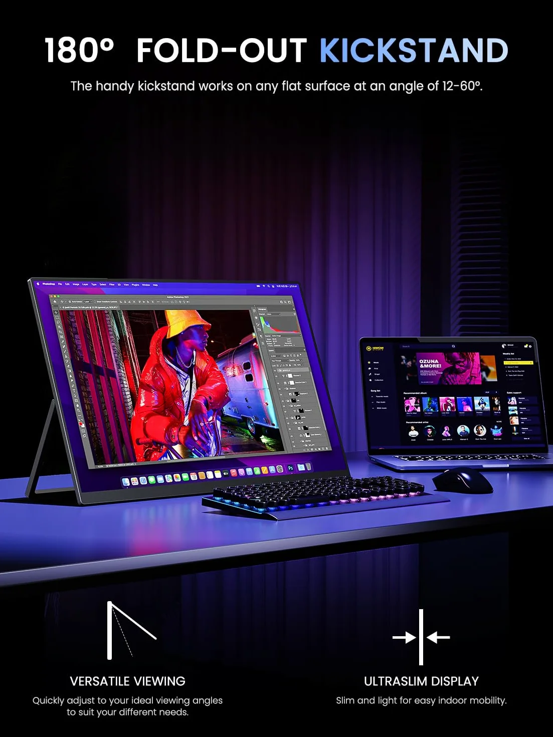 UPERFECT 24,5-calowy przenośny monitor 2K 165 Hz mobilny wyświetlacz z ekranem IPS QHD 2560 x 1440 Mini HDMI USB C do komputera Laptop Game Console, metalowy korpus, kompatybilny z VESA