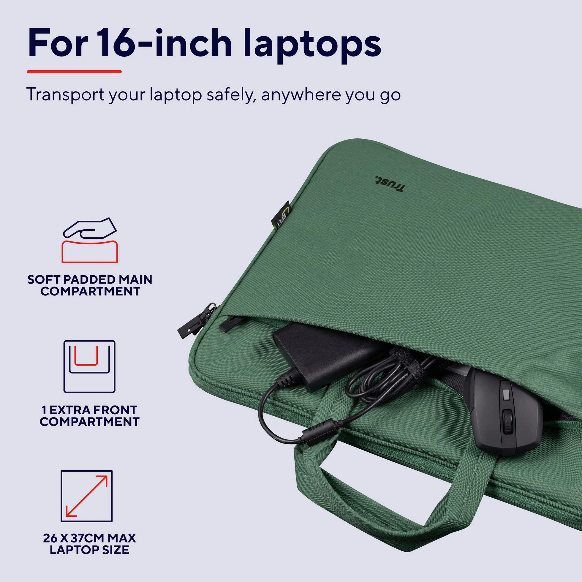 Trust Bologna Zrównoważona smukła torba na laptopa 40.0 cm z paskiem na ramię, ekologiczna torba, plastikowa torba na laptopa z recyklingu, torba robocza RPET, lekka torba do przenoszenia, na podróż,