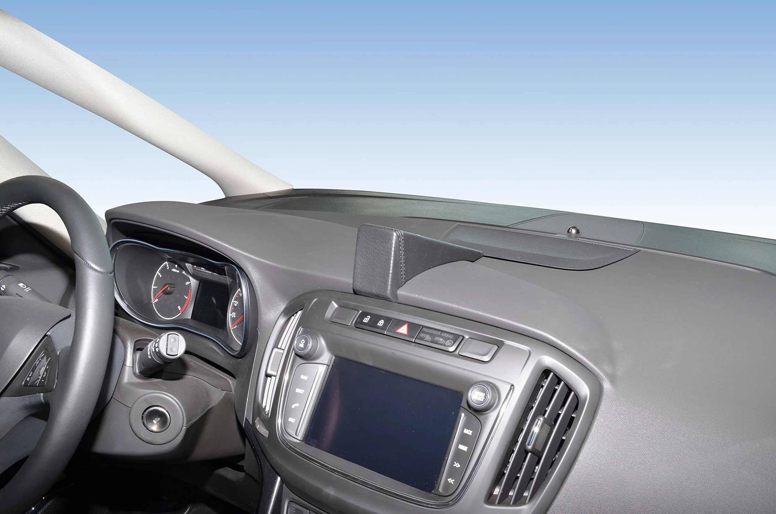 KUDA Uchwyt na telefon komórkowy pasujący do Opel Zafira C Tourer od 2013 - konsola telefoniczna do smartfonów, telefonów komórkowych, nawigacji i wielu innych – konsola ze sztucznej skóry, czarna,