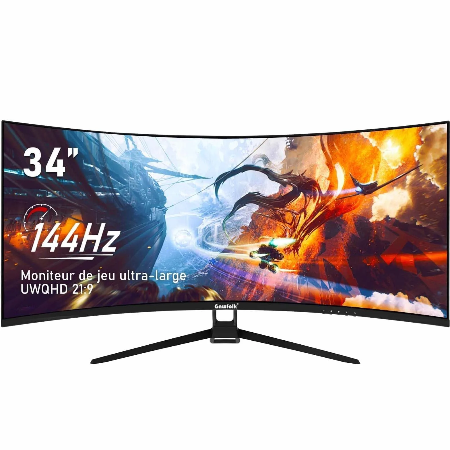 Gawfolk Ultra duży ekran PC 34 cale 1500R zakrzywiony 144 Hz monitor komputerowy do gier, 21:9 UWQHD (3440 x 1440), adaptacyjna synchronizacja, HDR, 178°, kąt widzenia, DisplayPort, HDMI, VESA 75 x 75