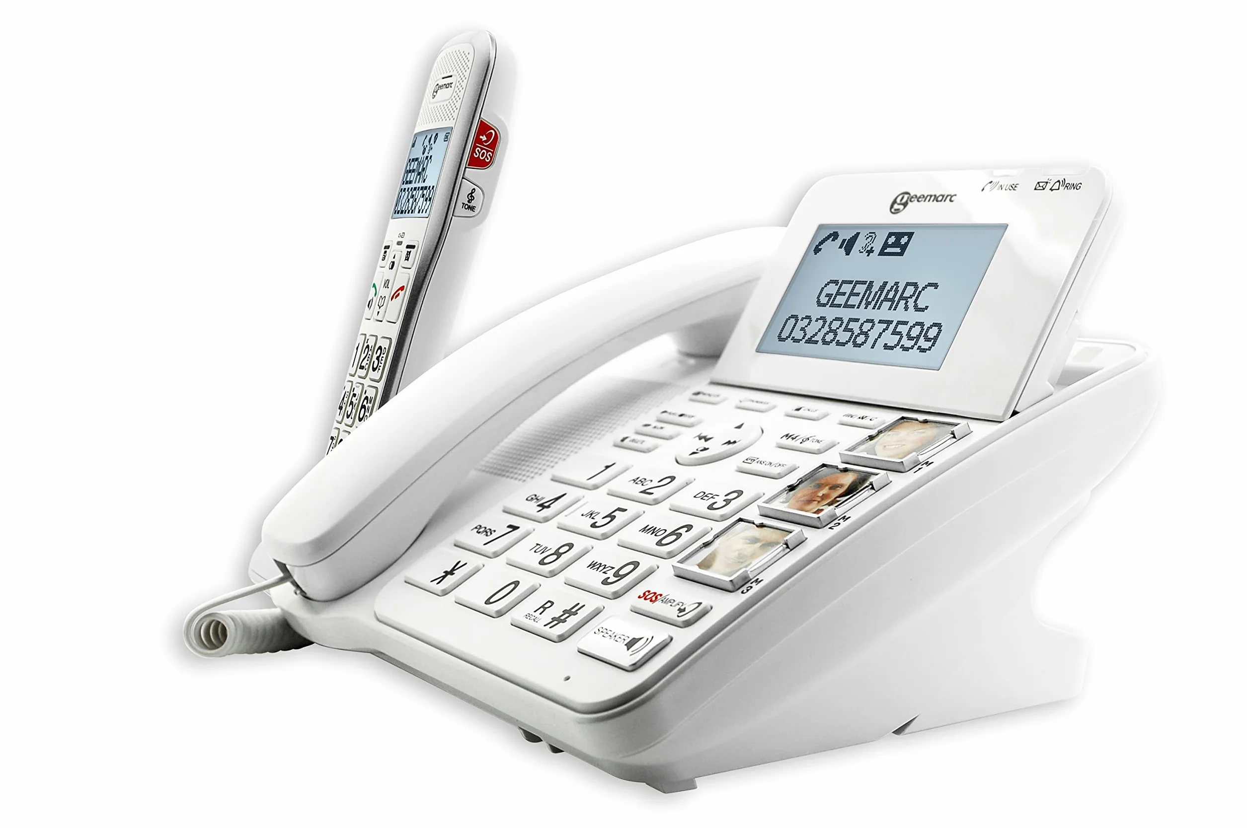 Geemarc Amplidect 595 Combi – wzmocniony telefon przewodowy i dodatkowa słuchawka z automatyczną sekretarką i funkcją SOS dla seniorów – średni do ciężkiego ubytku słuchu – wersja DE