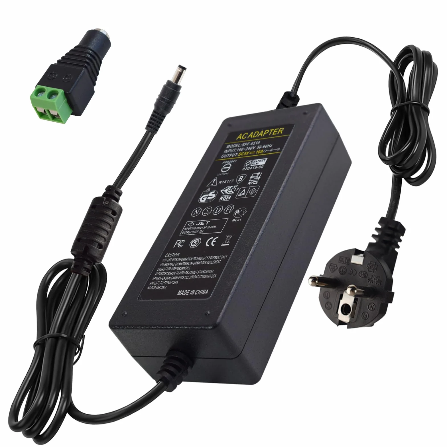Zasilacz 5 V, 10 A, 50 W, uniwersalny zasilacz sieciowy AC 100-240 V na DC 5 V, transformator 5,5 x 2,5 mm wtyczka do taśm LED, kamery monitorującej, HUB i TV Box