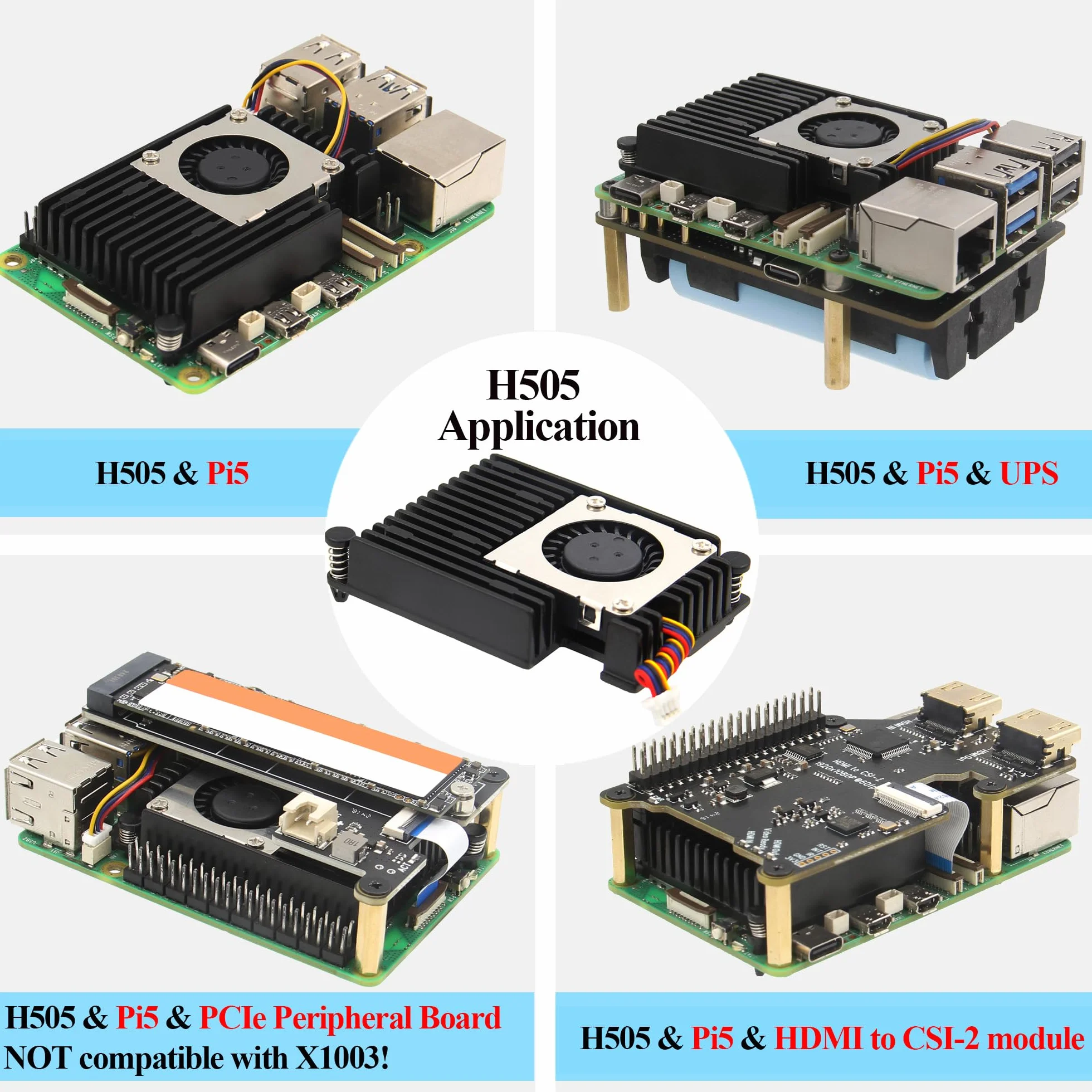Geekworm H505 Active Cooler Fan for Raspberry Pi 5, Aluminum Heatsink with PWM Fan