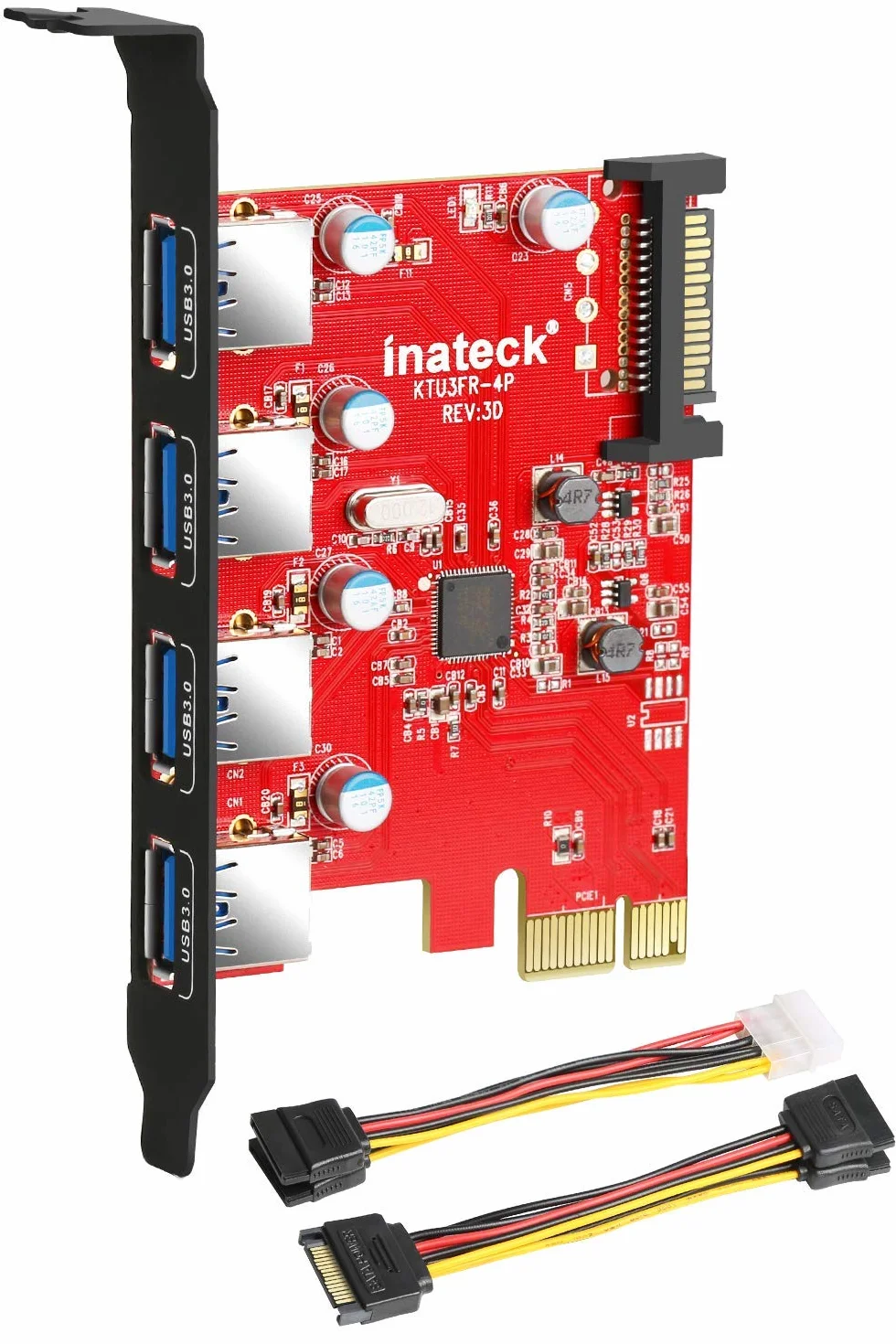 Inateck Superspeed 4-portowa karta rozszerzeń PCI-E na USB 3.0 - interfejs USB 3.0 4-portowa karta Express Desktop z 15-pinowym złączem zasilania SATA, [zawiera kabel 4-pinowy do 2 x 15-pinowy +