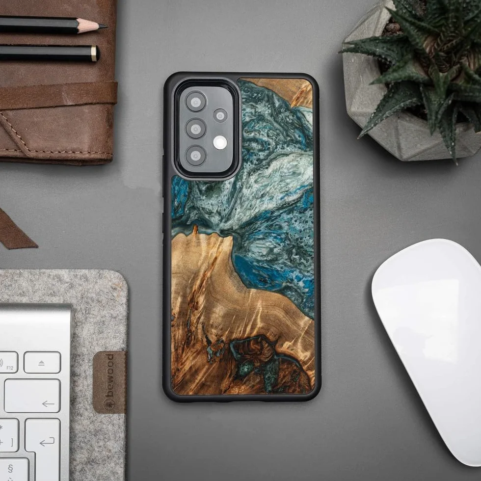 Unikalne etui ochronne z prawdziwego drewna, kompatybilne z Samsung Galaxy A53 5G, motyw planety Ziemi, naturalne drewno, ręcznie wykonane, odporne na uderzenia, matowe polerowanie