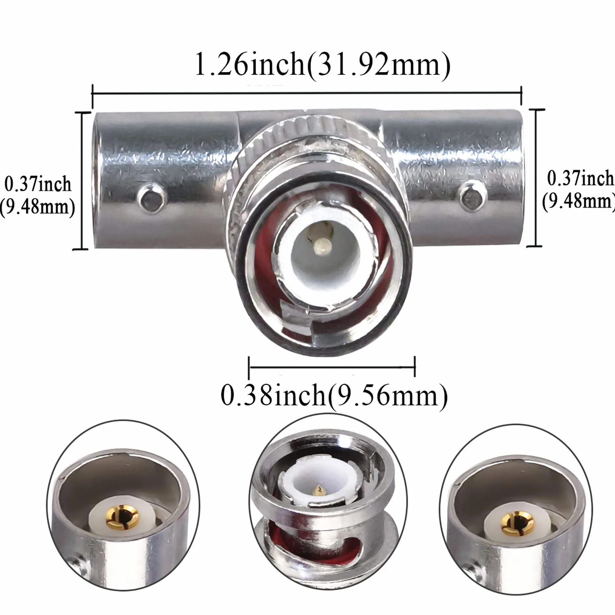 Złącze BNC Triple Tee - męski na podwójny żeński adapter koncentryczny RF w kształcie litery T do kabla koncentrycznego Security CCTV DVR Camera - 3-drożny rozdzielacz łączący 2 szt