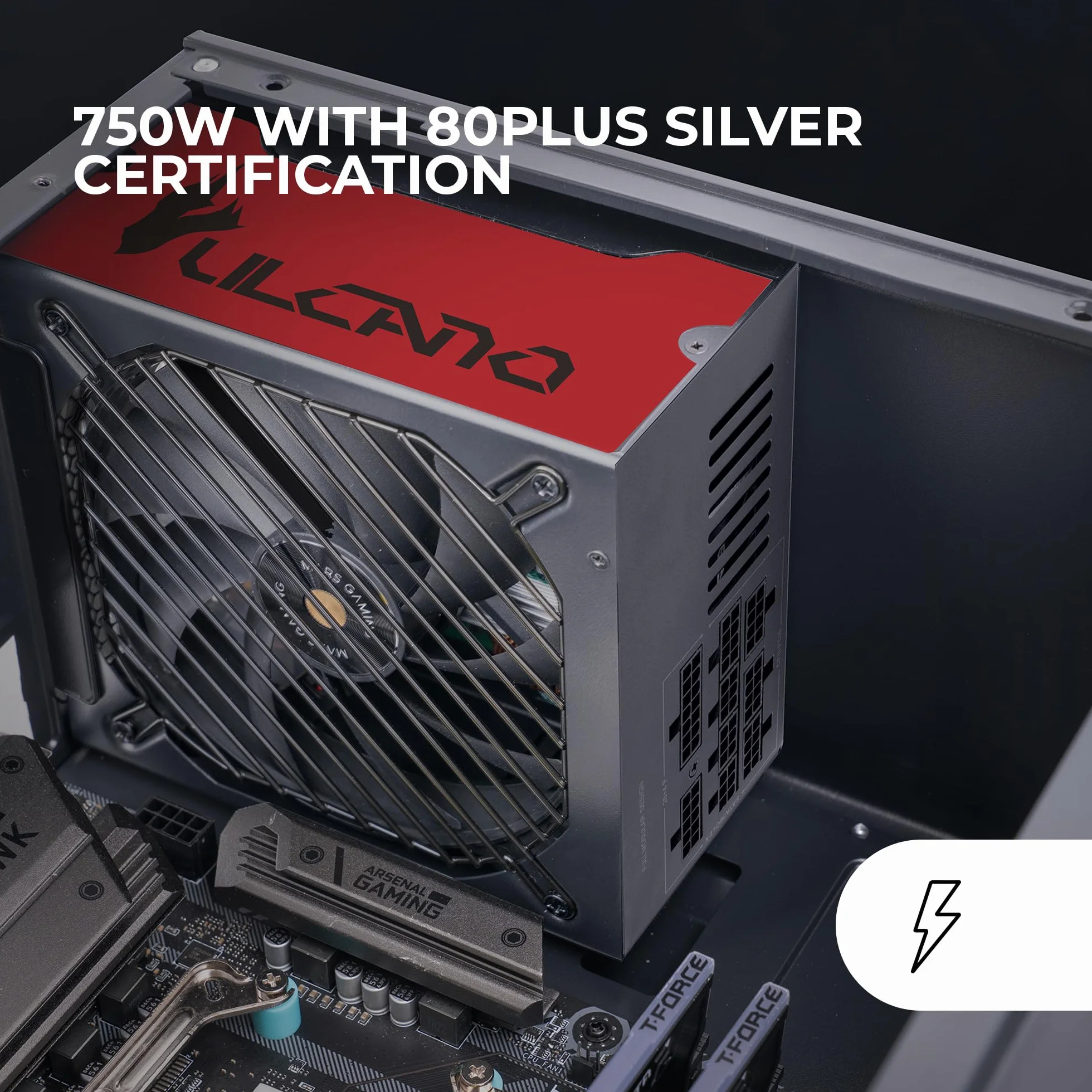 Mars Gaming MPVU750SIM, Modułowy Zasilacz ATX 750W, 10 Lat Gwarancji, 80 Plus Silver +87%, Wentylator FDB 14cm, Technologie AI2-RPM i DC-DC, Japońskie Kondensatory Toshin Kyogo 105°, Czerwony