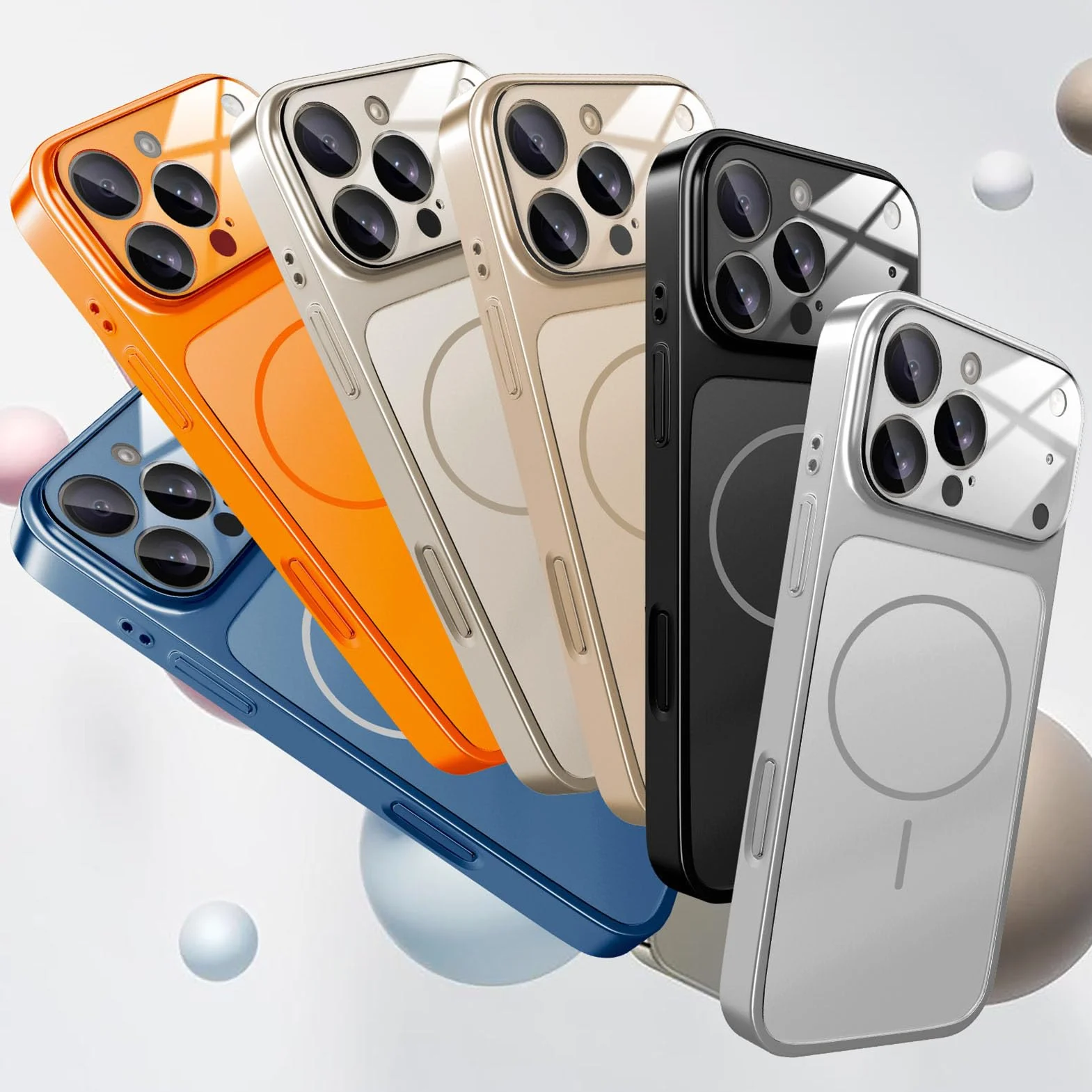 Magnetyczne etui z przyssawką do iPhone'a 17 Pro Max/17 Pro/Air/17, ochrona aparatu ze szkła hartowanego, smukła obudowa telefonu obsługuje bezprzewodowe ładowanie, szare, 17 Pro
