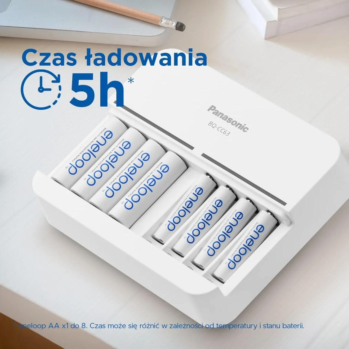 Panasonic eneloop BQ-CC63ic Smart 8 Ładowarka do akumulatorów AA/AAA Ni-MH z 8 wskaźnikami LED, niebieski