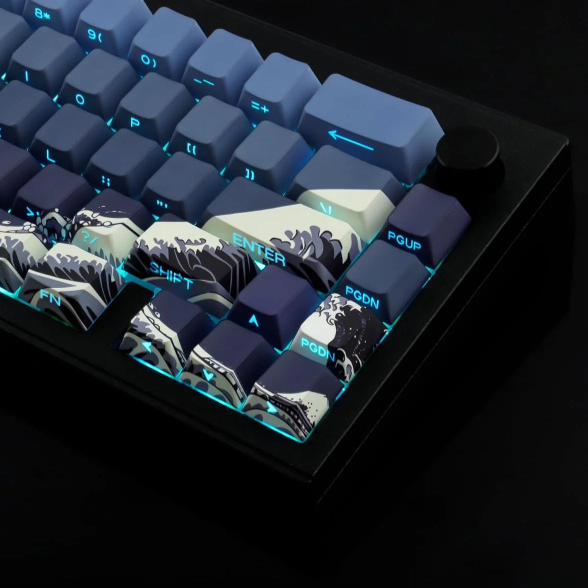 Hyekic Nasadki klawiszy PBT, 131 klawiszy Blue Ukiyo-e, profil Cherry, przezroczyste, przełączniki Cherry MX/Gateron, klawiatury mechaniczne
