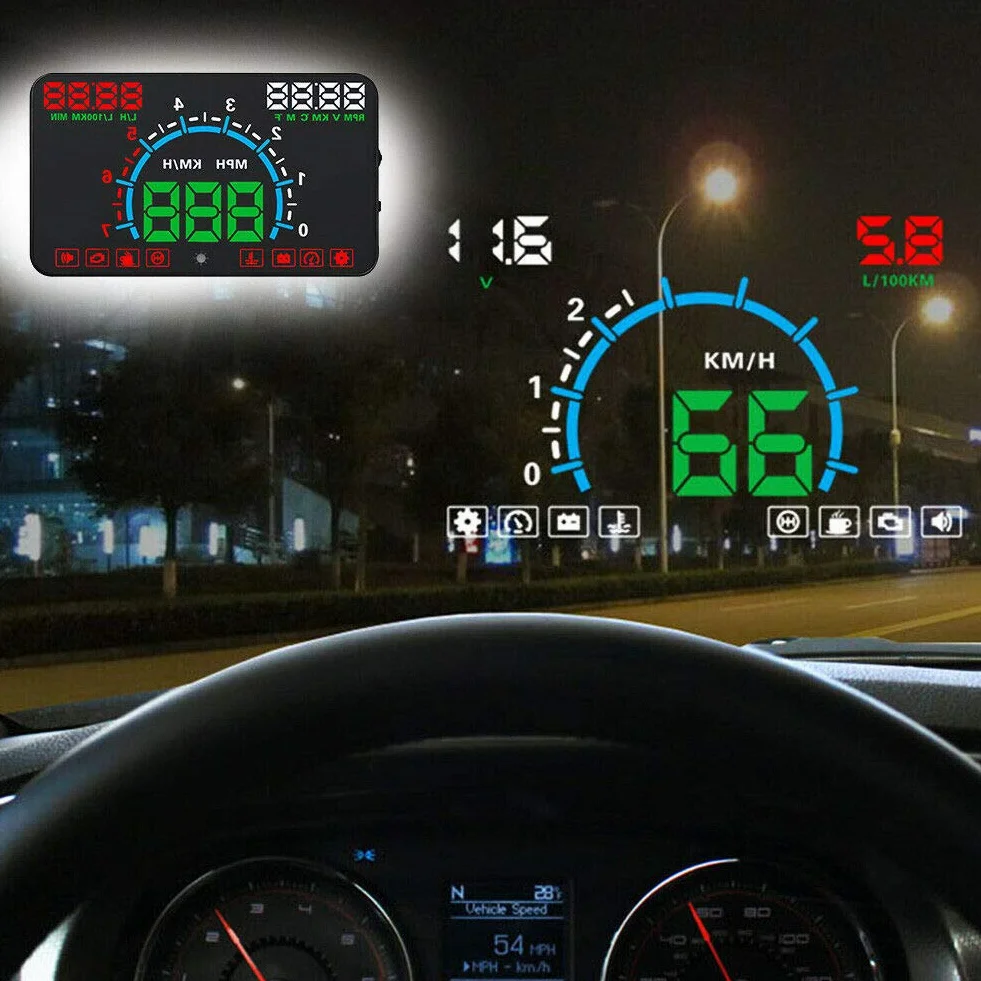 Wyświetlacz samochodowy HUD, cyfrowy tachometr do projektora Riloer Car Head Up z ekranem HD 5,8", interfejsem OBDII EUOBD, RPM