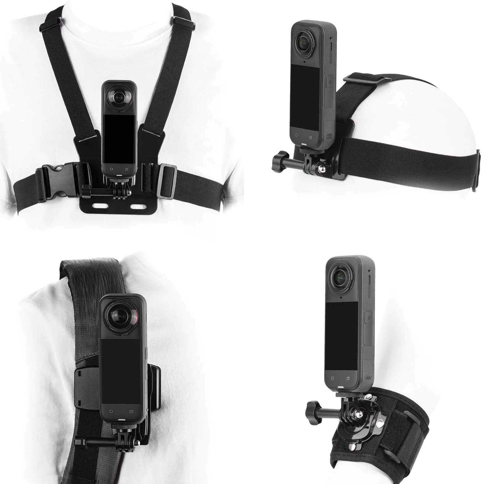 BRDRC Zestaw akcesoriów do Insta 360 X5 X4, pasek na głowę do montażu na klatce piersiowej, plecak klips uchwyt pasek na nadgarstek, adapter obracający się o 360° + szybkie zwalnianie do aparatu