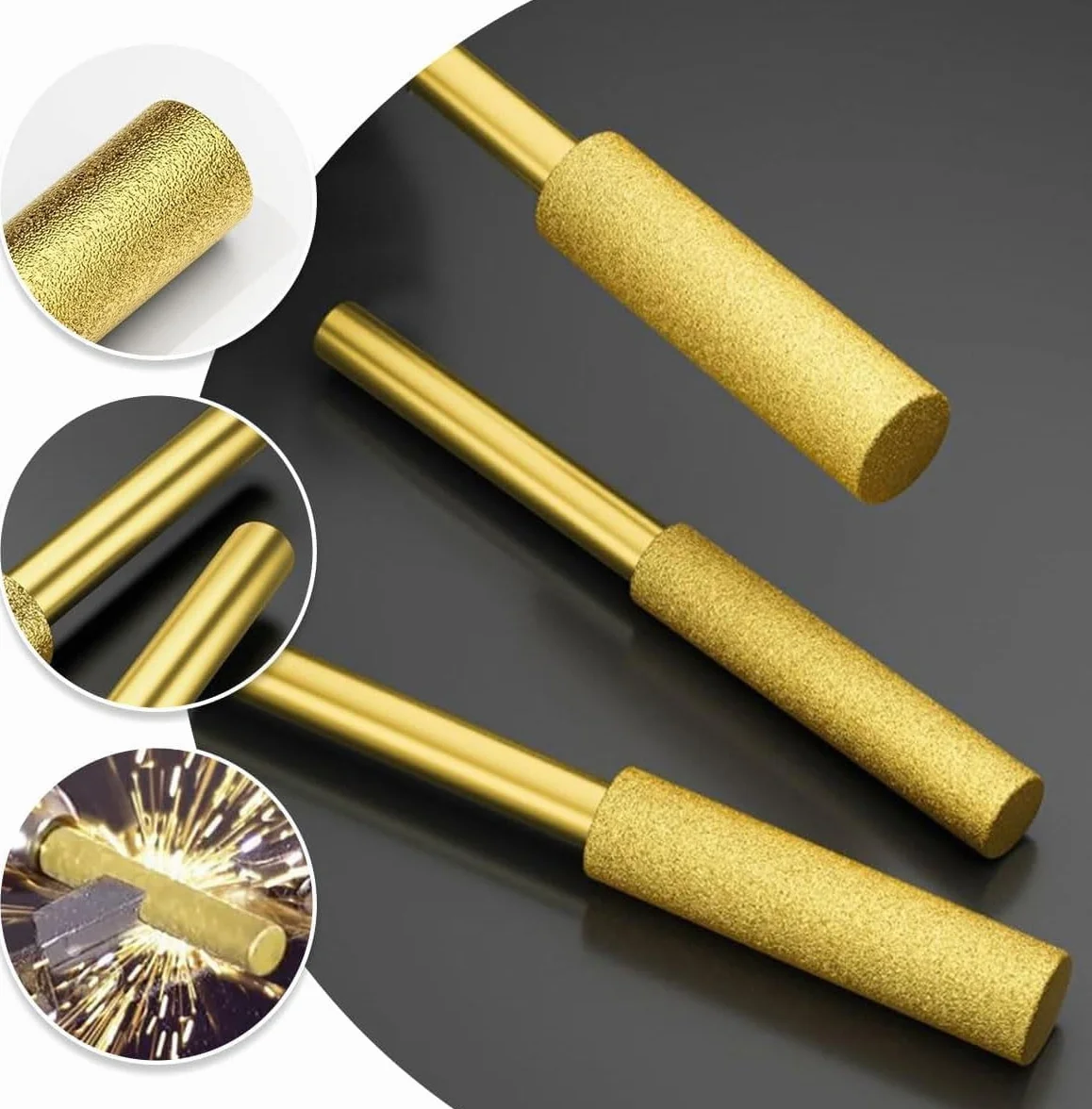 Alrens diamentowe ostrzałki do piły łańcuchowej 30 sztuk, kompatybilne z Dremel, 3 rozmiary 4 mm 4,8 mm 5,5 mm