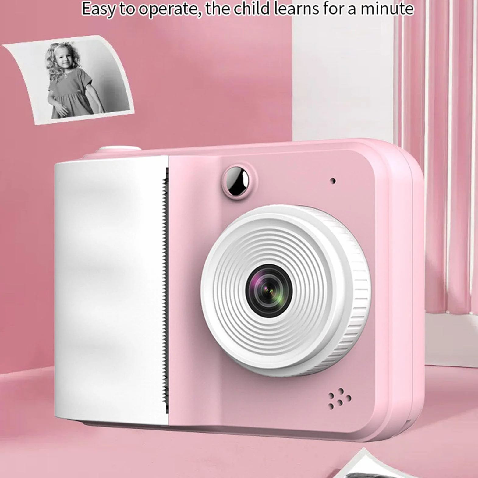 Instant Print Camera dla Dzieci, Wideo 1080p HD i 48MP Zdjęcie 2,4 -calowe Ekran Instant Camera z Papierem do Druku, Natychmiastowy Druk dla Dzieci, Aparat Cyfrowy dla Dziewcząt (PINKK)