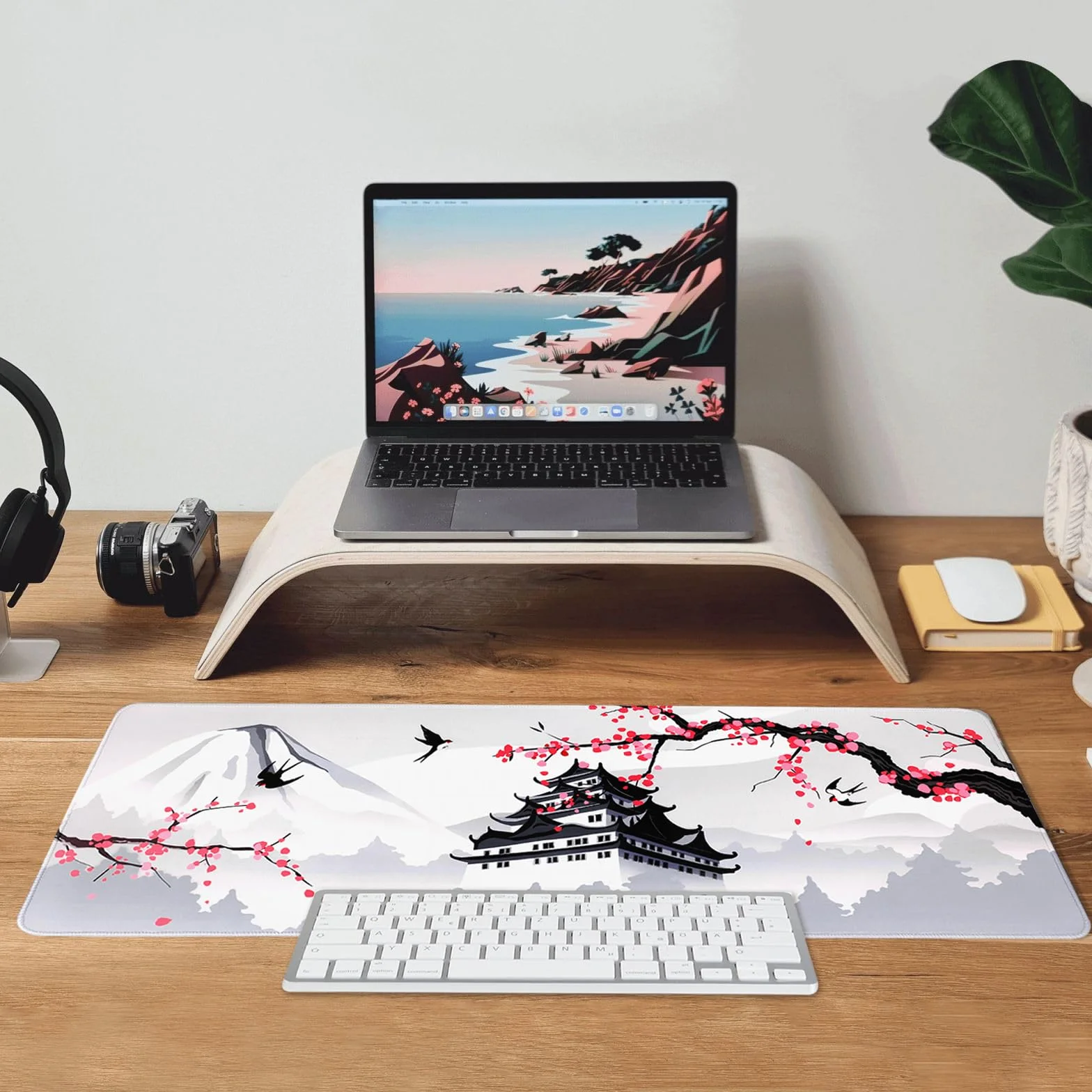XXL duża podkładka pod mysz do laptopa do gier, japoński kwiat wiśni, biała podkładka do gier, duże podkładki na biurko, klawiatura PC, wodoodporna i antypoślizgowa, 79 x 30 cm, gumowa mata stołowa o