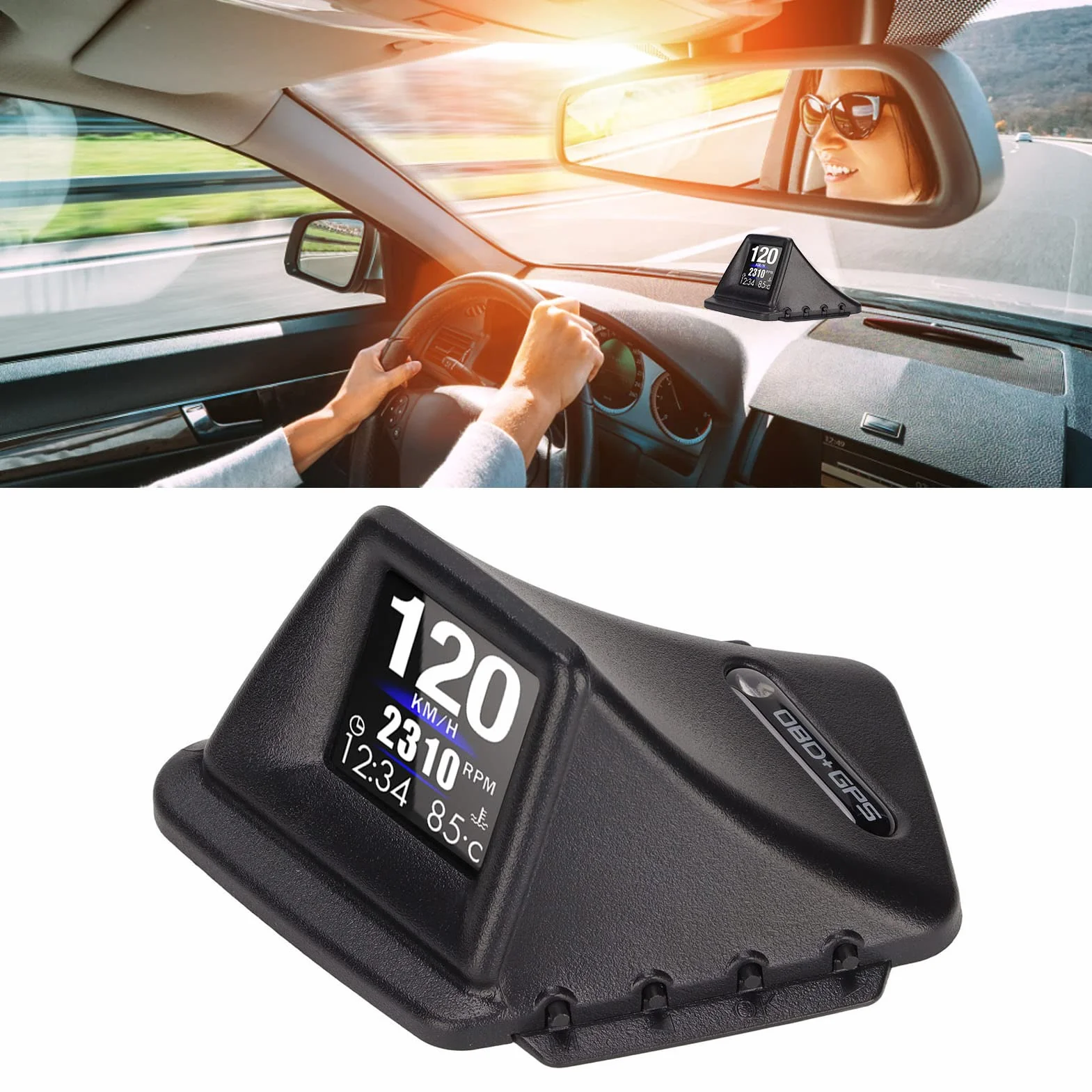 Universal Car HUD, Wyświetlacz OBD2 GPS Head Up, Wielofunkcyjny Prędkościomierz GPS, Alarm Prędkości, Alarm Niskiego Napięcia, Alarm Temperatury Wody, Alarm Obrotów, Wyświetlacz LCD dla Wszystkich Poj