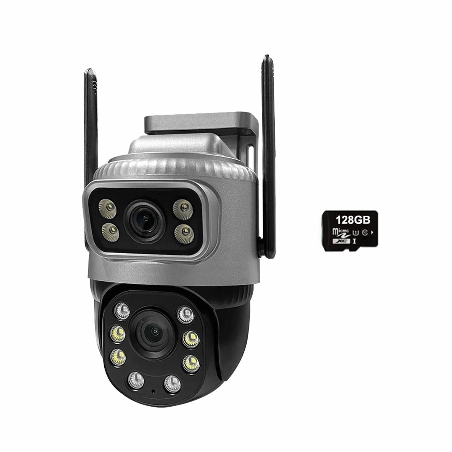 Kamera bezpieczeństwa, Kamera IP 4G z podwójnym obiektywem, 4 MP, 4K, wodoodporna, do monitoringu zewnętrznego, inteligentny dom, noktowizor, ochrona CCTV(WIFI Cam 128G Card)