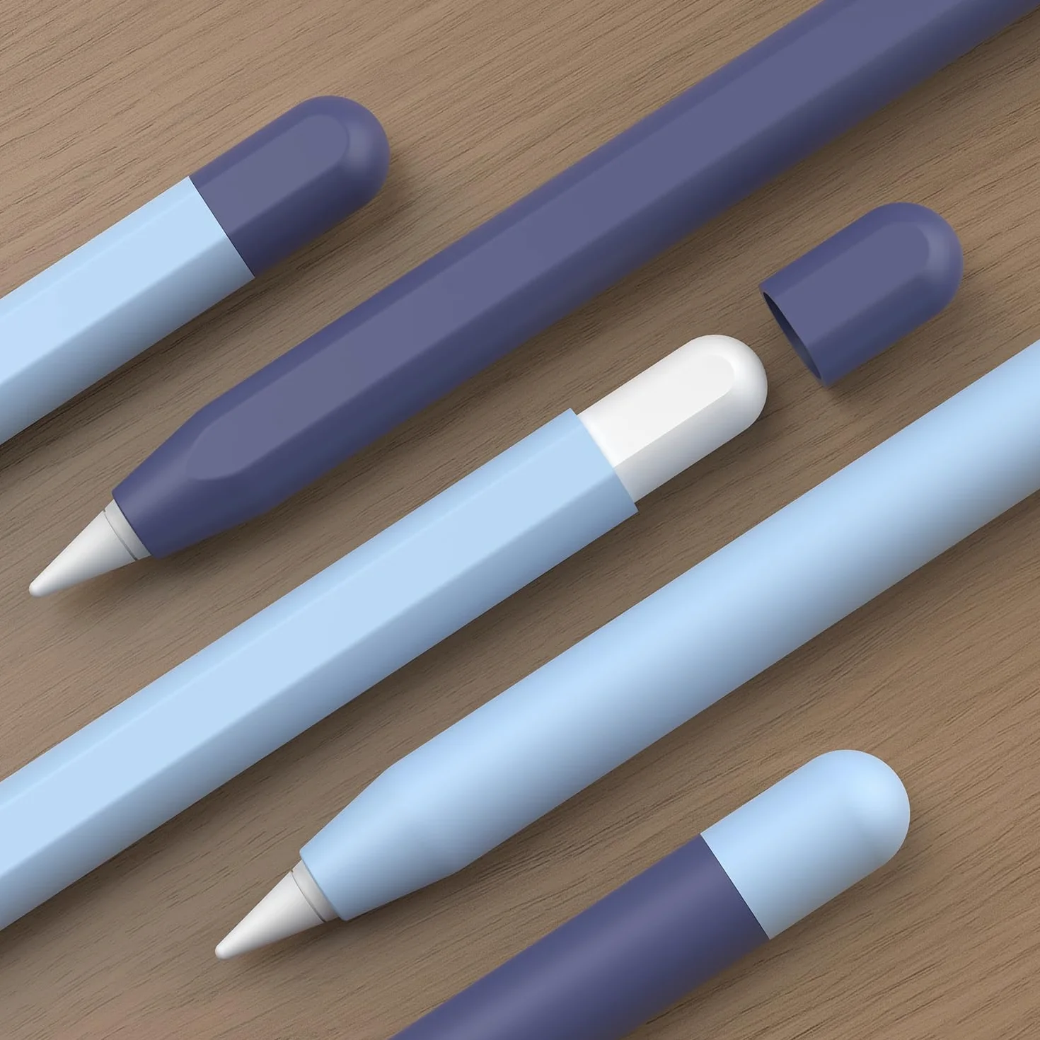 2 sztuki silikonowe etui kompatybilne z Apple Pencil 2. generacji Case i Apple Pencil Pro Cover, kompatybilne z ładowaniem magnetycznym i Double Tap (niebieski + granatowy)