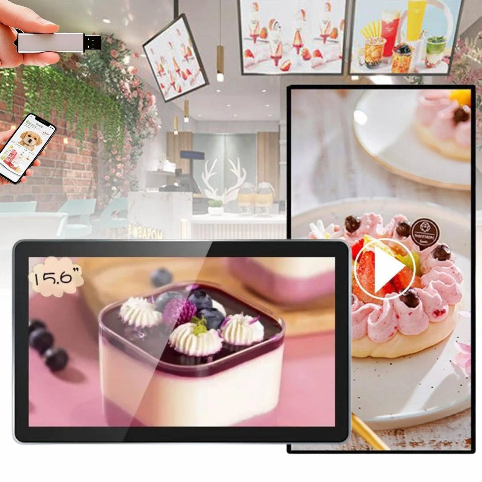 Cyfrowy wyświetlacz reklamowy, ekran ścienny 4K UHD z 8 GB pamięci RAM i 128 GB pamięci masowej, praca komercyjna 24/7, cyfrowy wyświetlacz z metalową ramą 24in