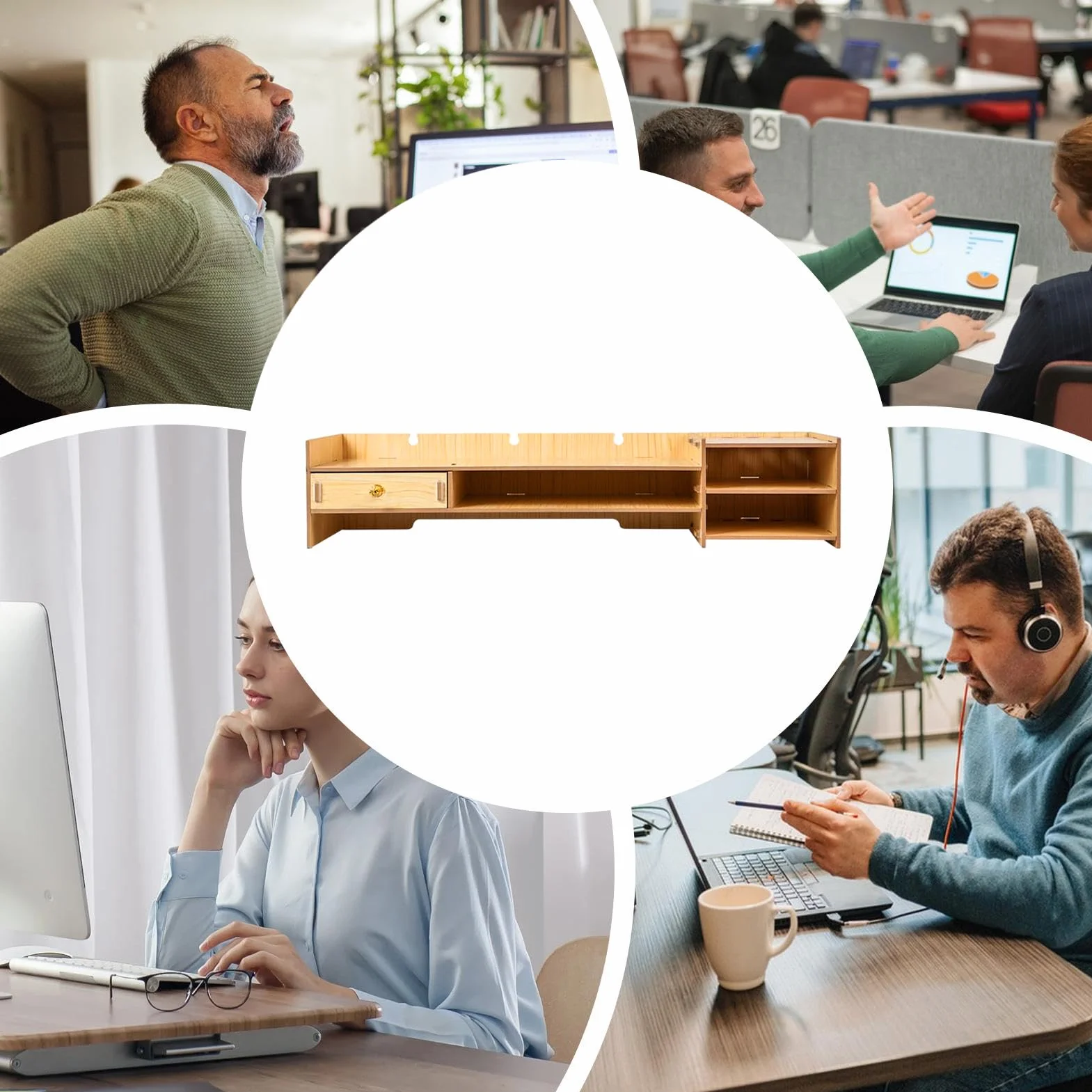 Podstawka Pod Monitor Organizer Biurka Z Drewnianą Półką Na Laptop | Organizer Do Przechowywania Sprzętu PC Laptopa Drukarki Klawiatury Akcesoriów Biurowych Organizacja M