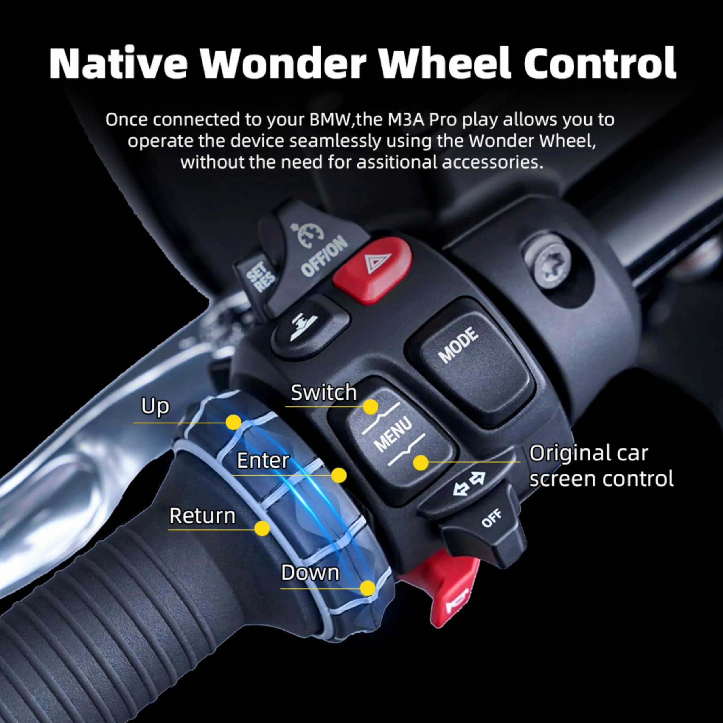 5-calowy ekran CarPlay do motocykla BMW, sterowanie Wonder Wheel, CANBUS Plug & Play, bezprzewodowy Apple CarPlay i Android Auto, wodoodporny ekran GPS