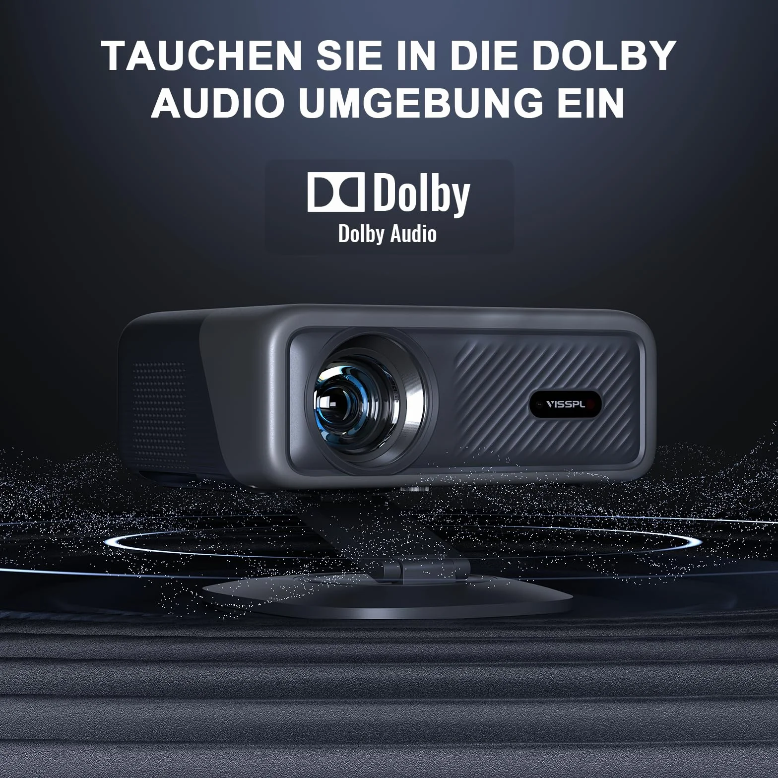 [Oficjalnie licencjonowana aplikacja i 2500ANSI] Projektor 4K z WiFi i Bluetooth, 3D Dolby Audio i Auto Focus, projektor kina domowego na zewnątrz, z regulowanym stojakiem (szary)