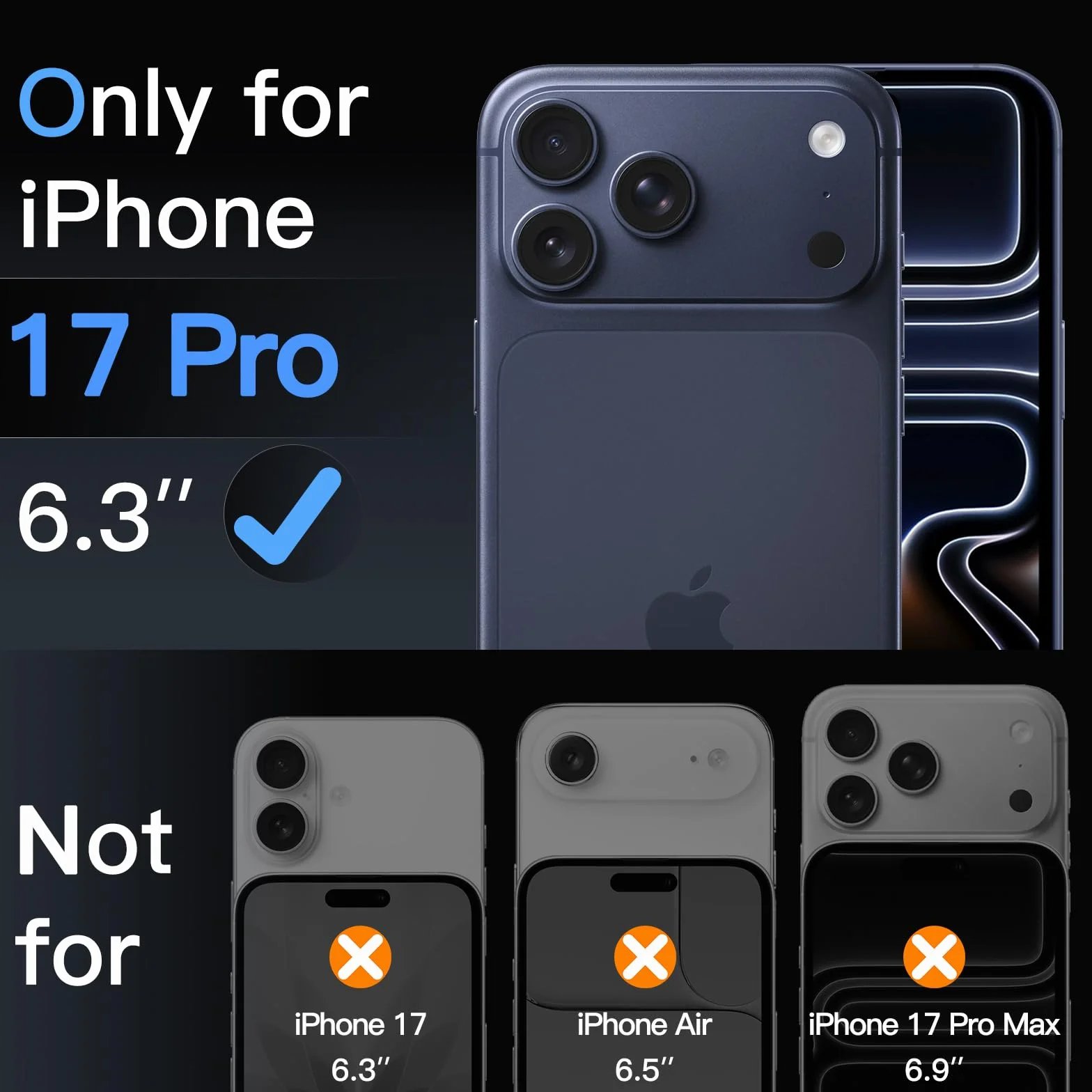 JETech Osłona Obiektywu Aparatu iPhone 17 Pro 6,3 Cala 9H Szkło Hartowane Matowe Metalowa Płytka Czarny