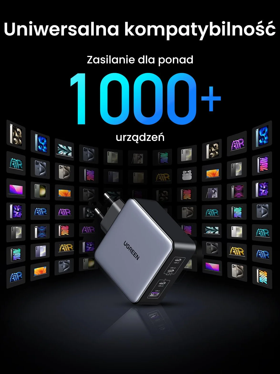 UGREEN Ładowarka USB-C, Nexode X 160W PD 3.1 Zasilacz 140W GaN Ładowarka 4-portowa Szybka ładowarka PPS 45W Kompatybilna z MacBook Pro 16" 2021, iPhone 16 Pro Max, Galaxy S24 Ultra, Vision Pro