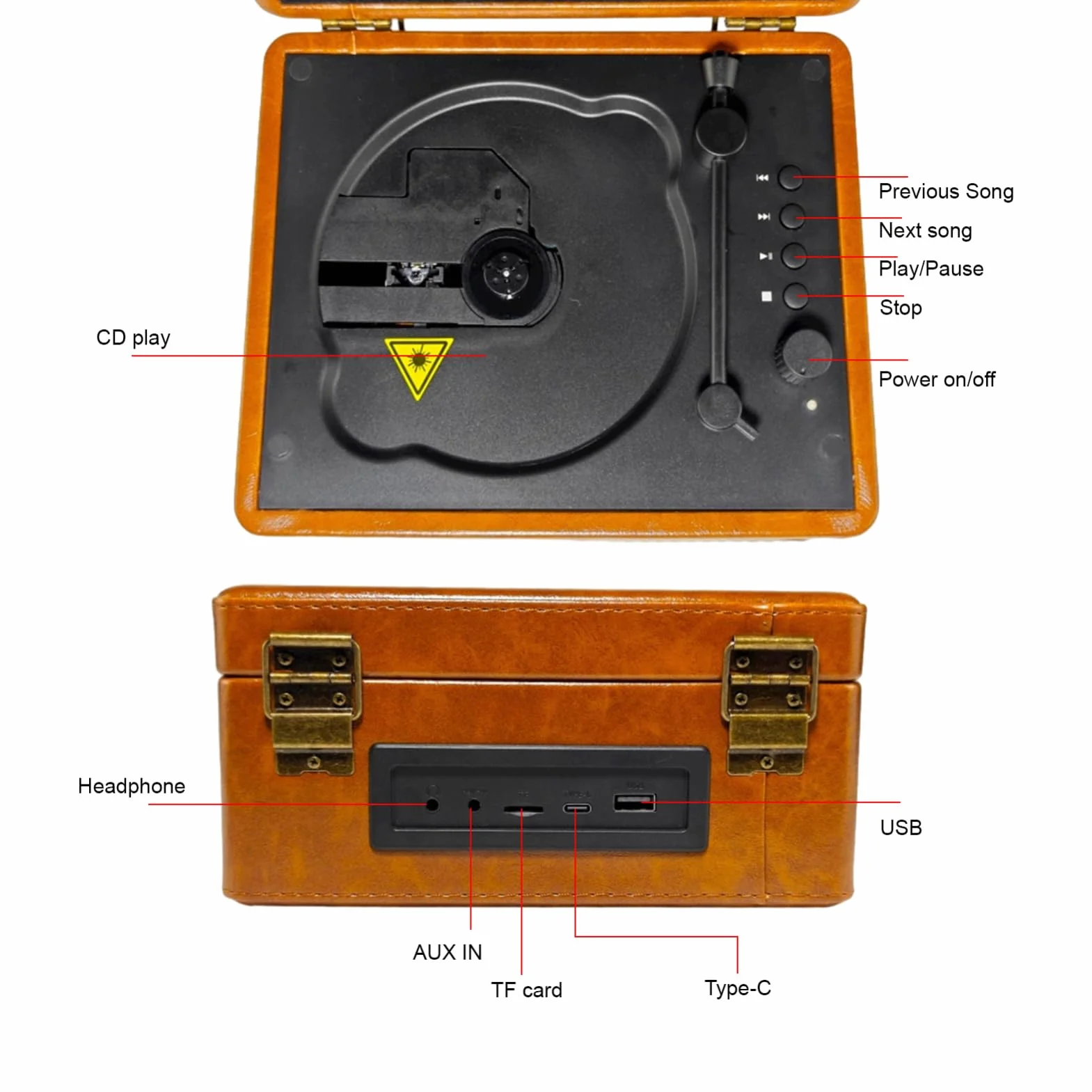 Odtwarzacz CD, Odtwarzacz Retro CD Odtwarzacz Vintage CD Odtwarzanie Z Dysku USB Z możliwością Wkładania Płyty w Kształcie Tacy dla Entuzjastów Muzyki i Kolekcjonerów (Khaki)