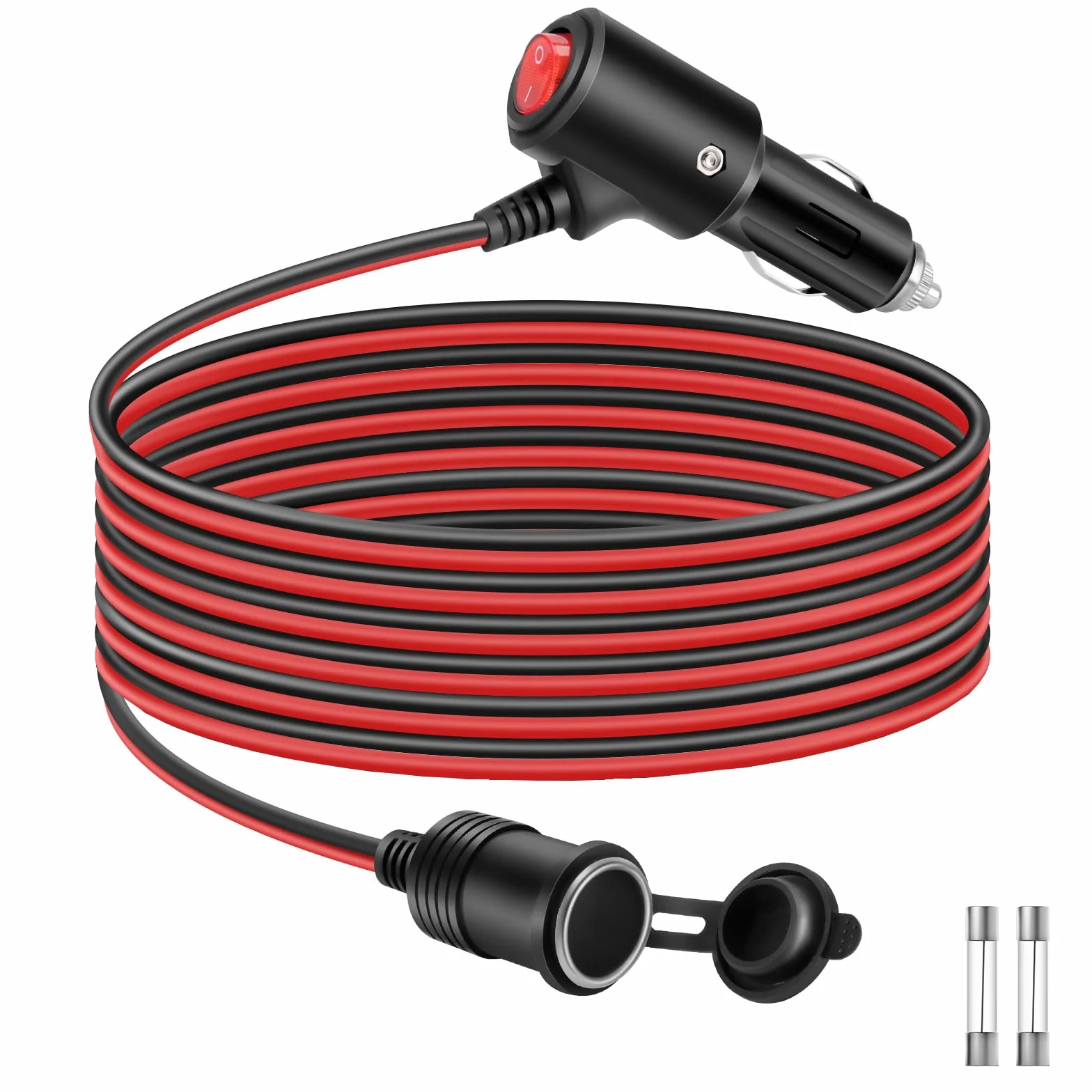 Thlevel 2 metr Wodoodporny kabel przedłużający do zapalniczki samochodowej y z włącznikiem/wyłącznikiem 16AWG z bezpiecznikiem 15A 12V/ 24V DC